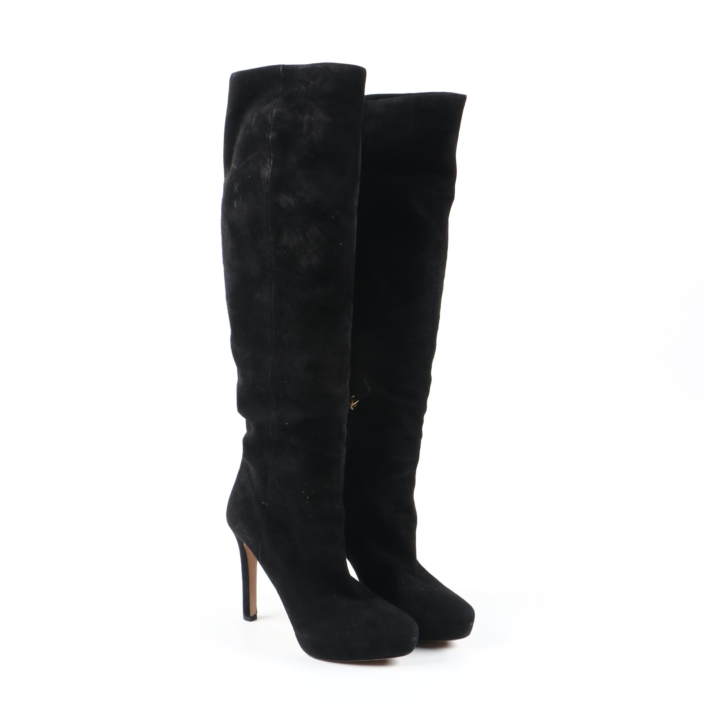 Prada Black Suede Heeled Boots
