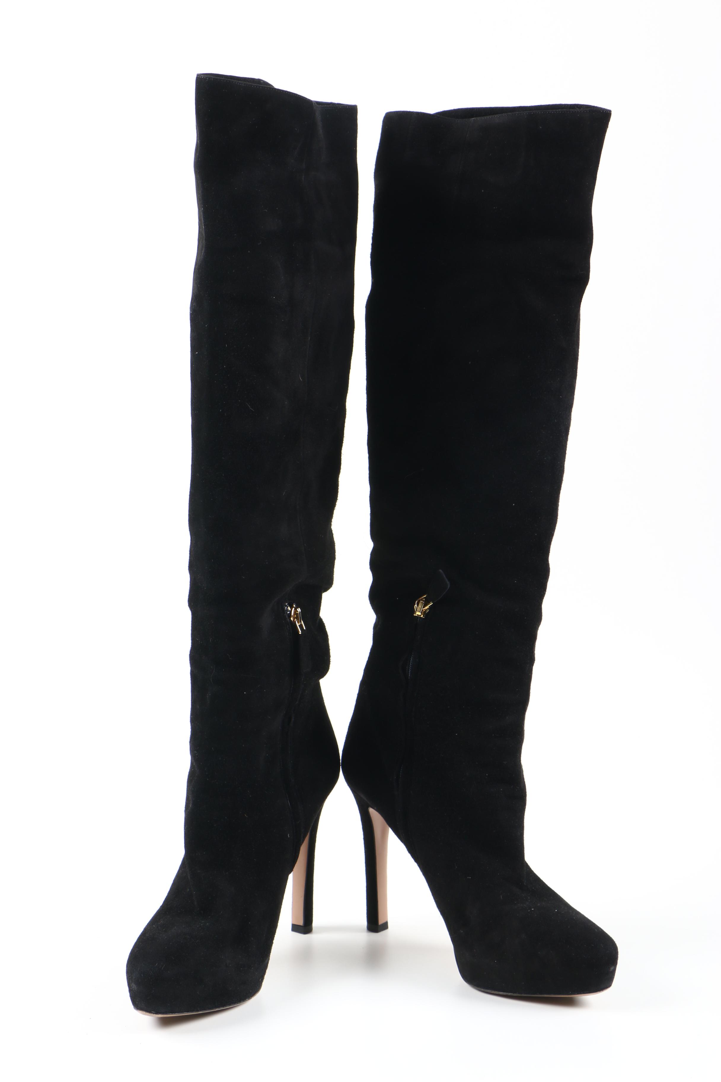 Prada Black Suede Heeled Boots