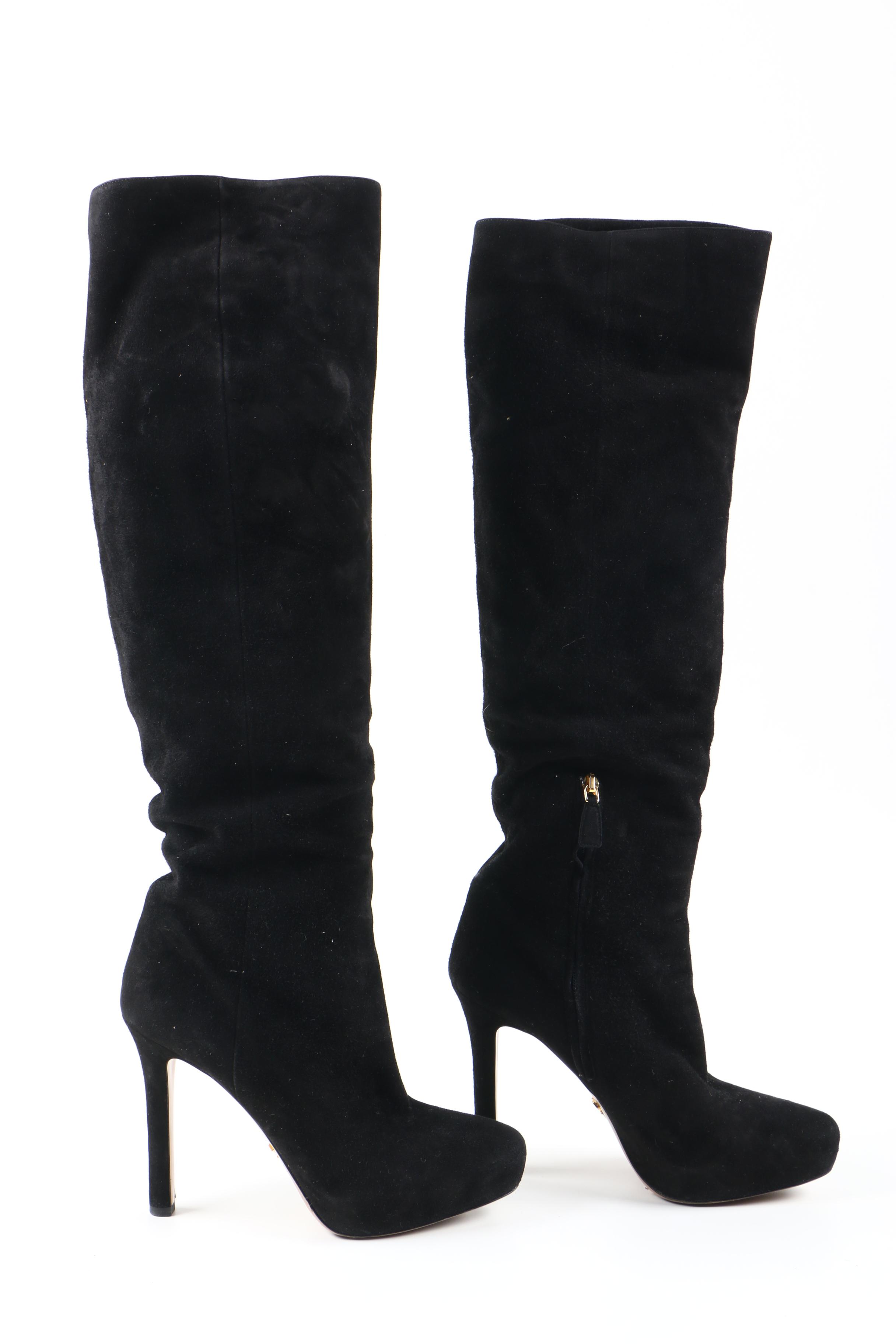 Prada Black Suede Heeled Boots