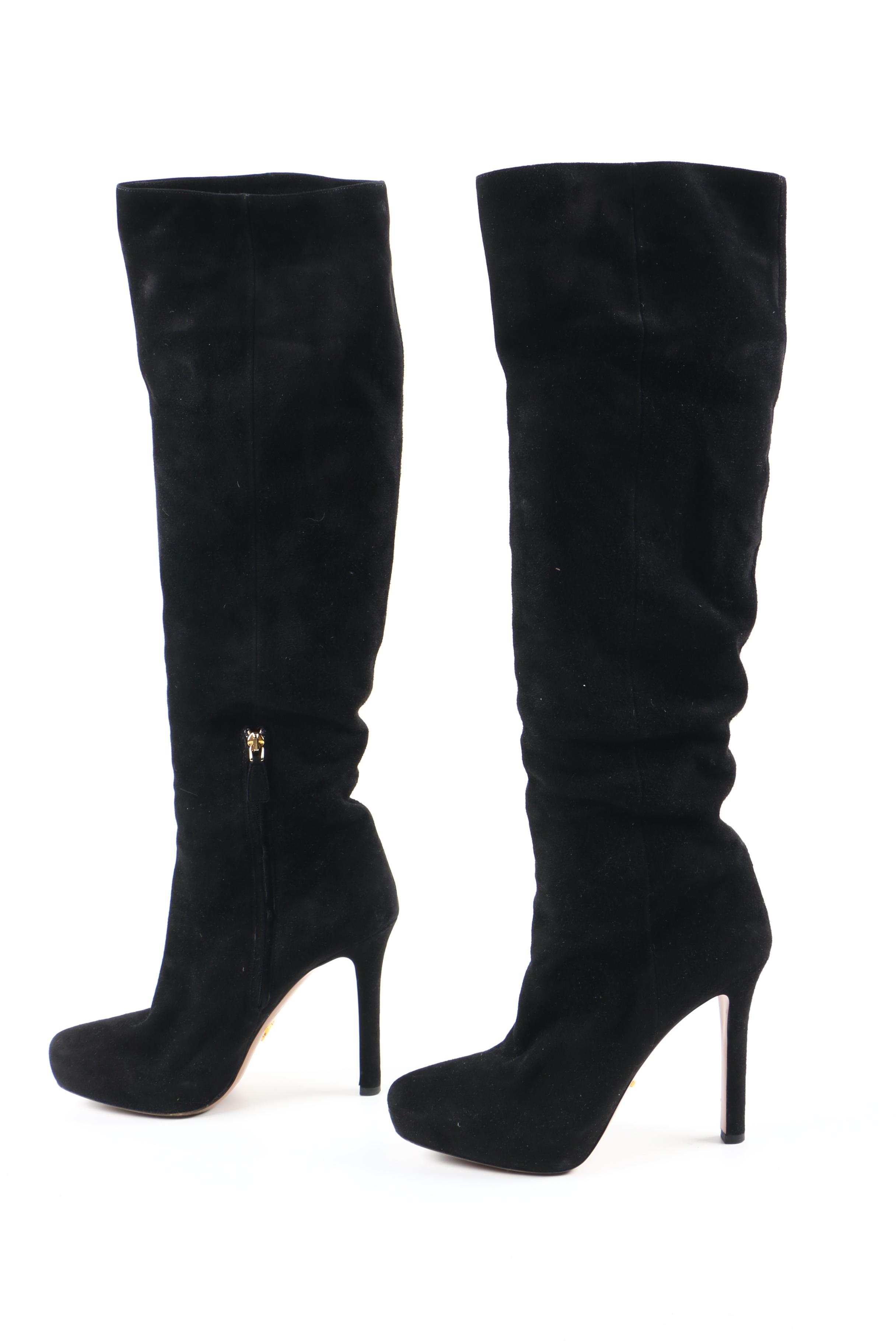 Prada Black Suede Heeled Boots