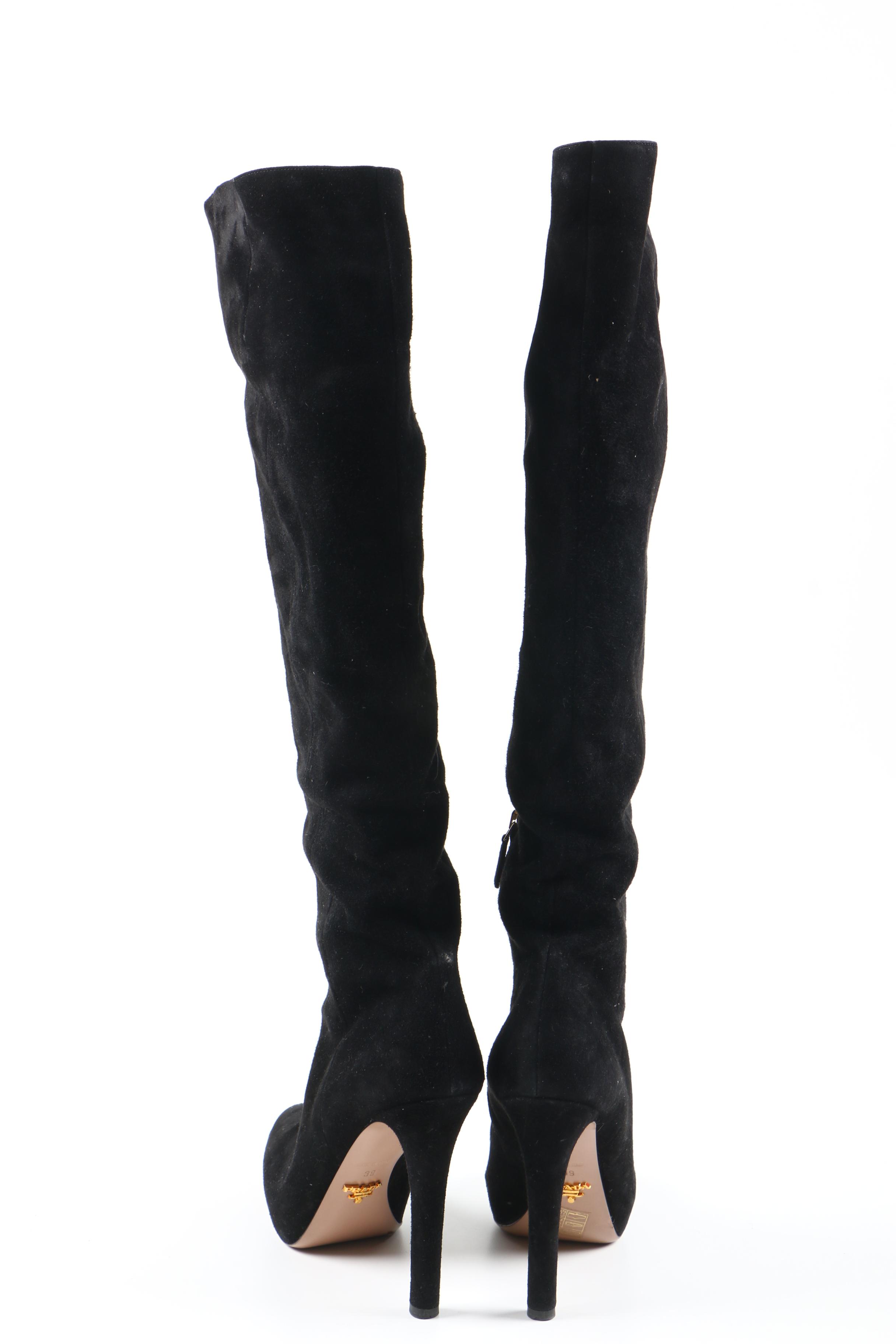 Prada Black Suede Heeled Boots