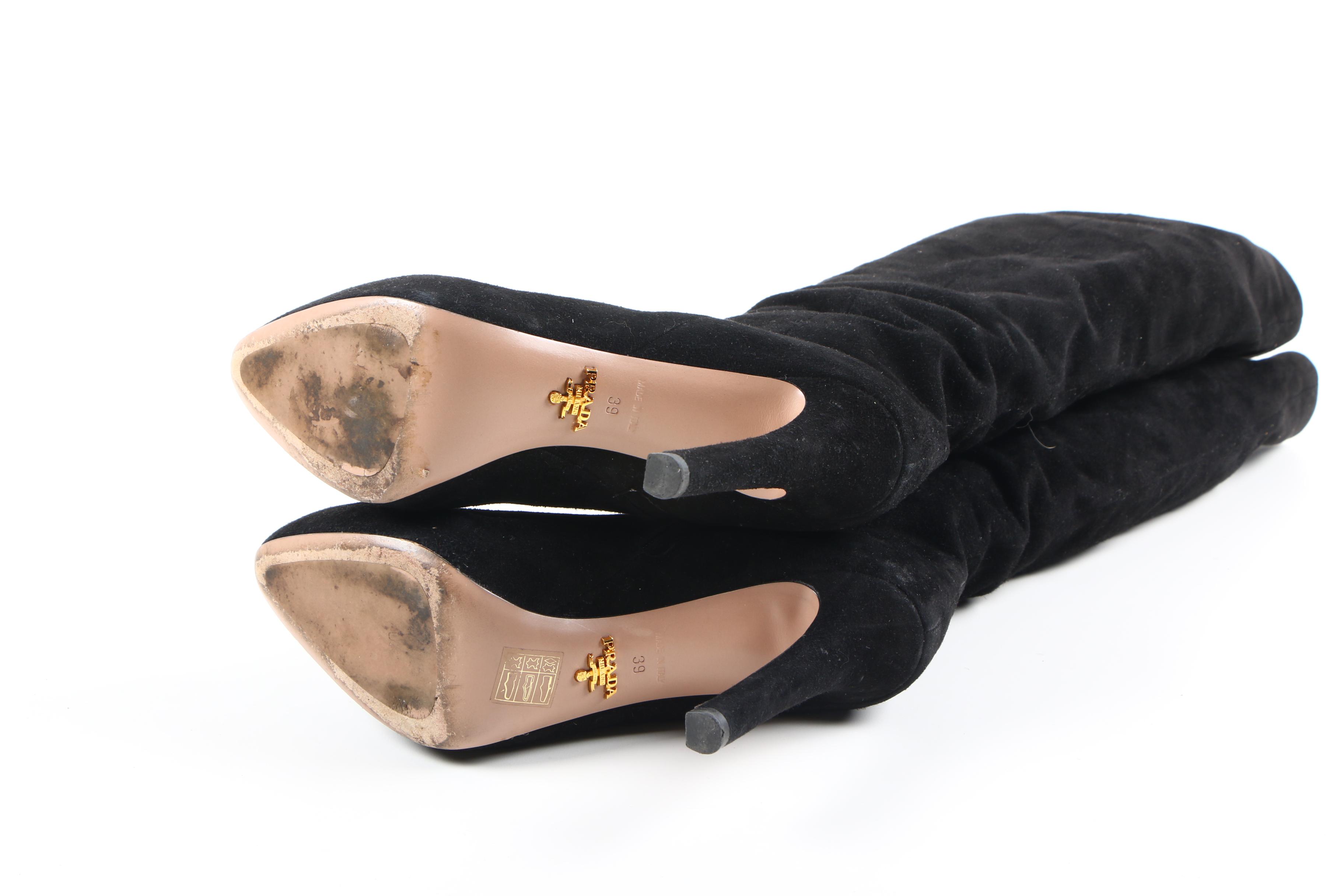 Prada Black Suede Heeled Boots