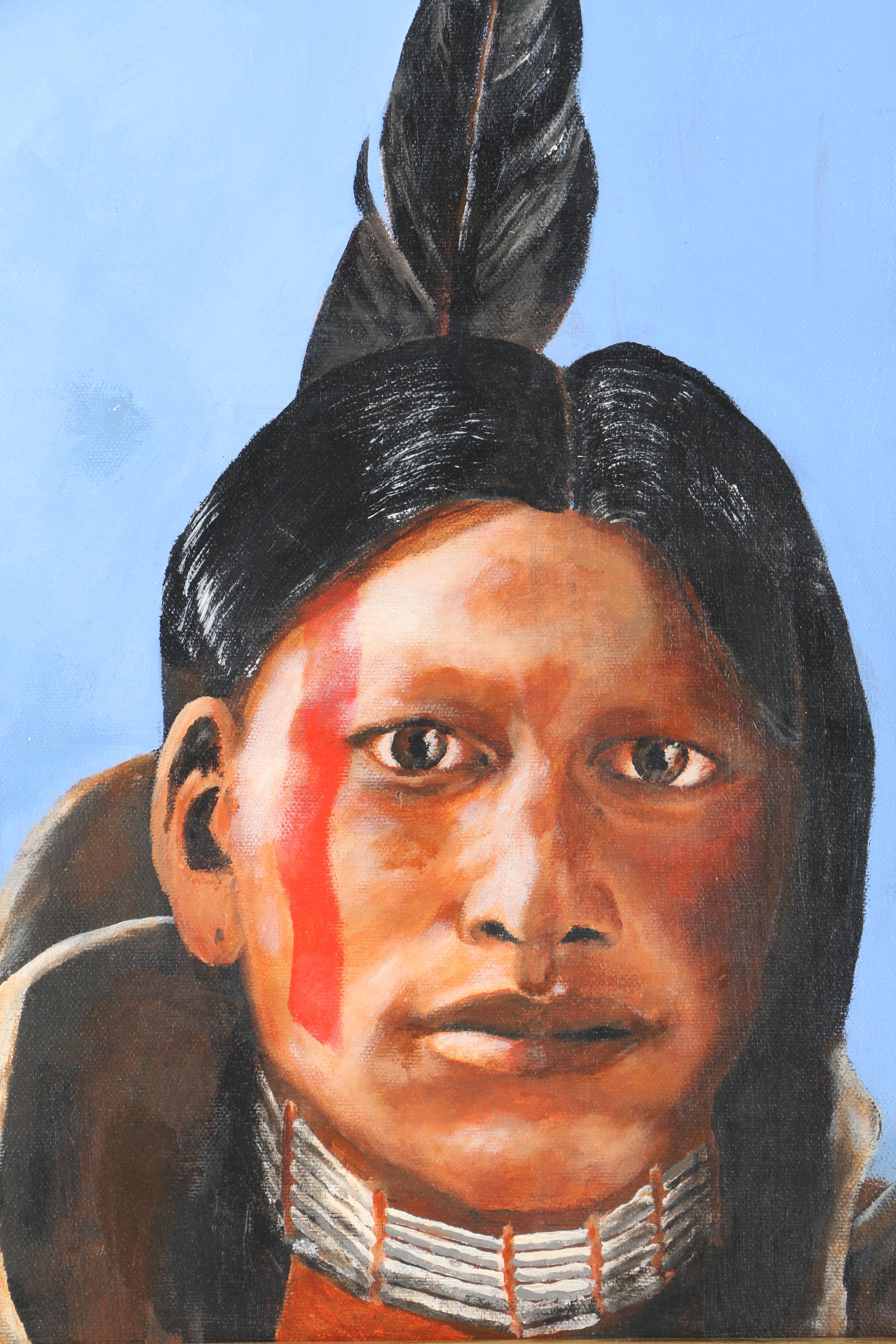 Ed Mitchell Oil Painting on Canvas of Native American Style Figure