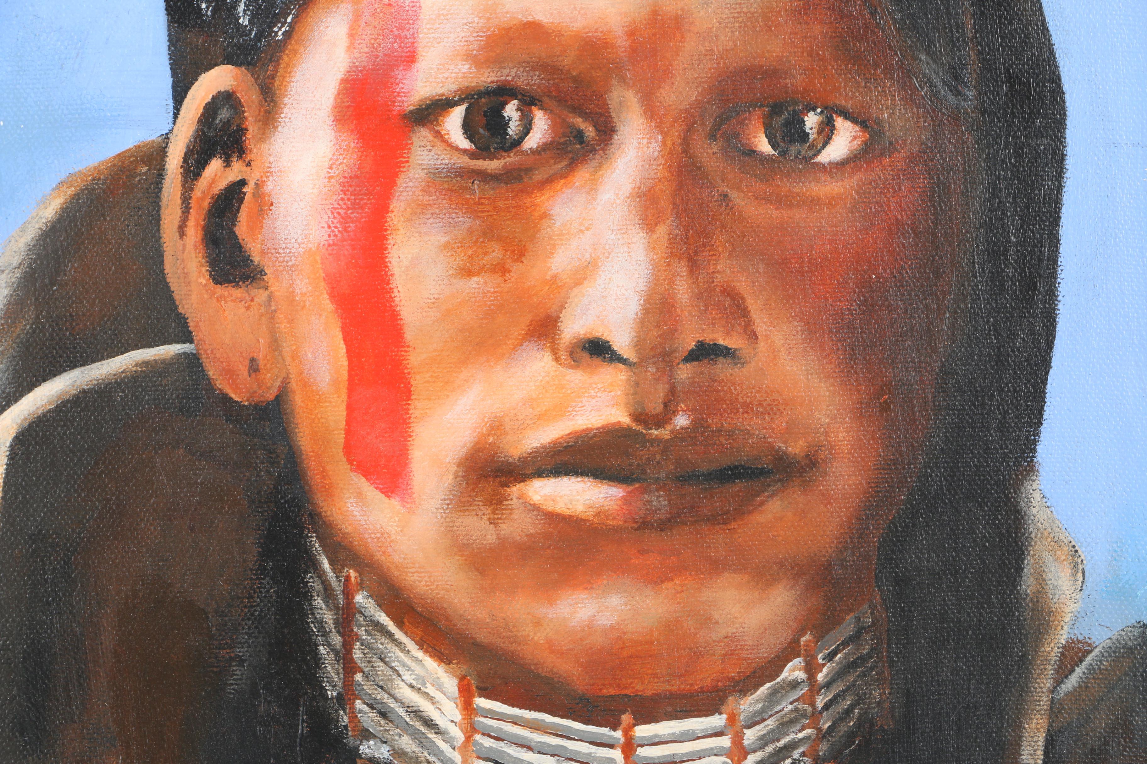 Ed Mitchell Oil Painting on Canvas of Native American Style Figure