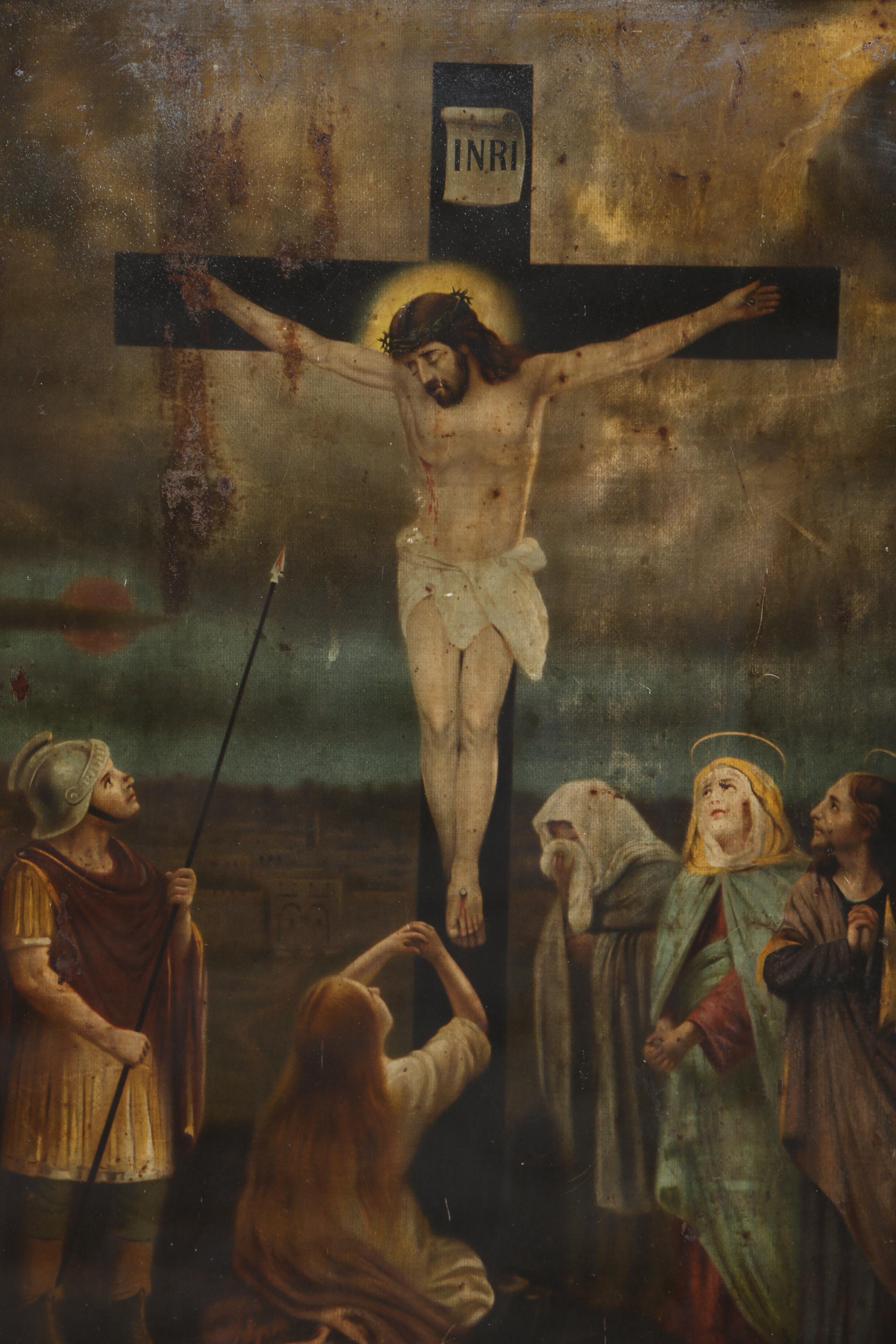 Reproduction Print on Metal After C. Del Tufo Painting of the Crucifixion