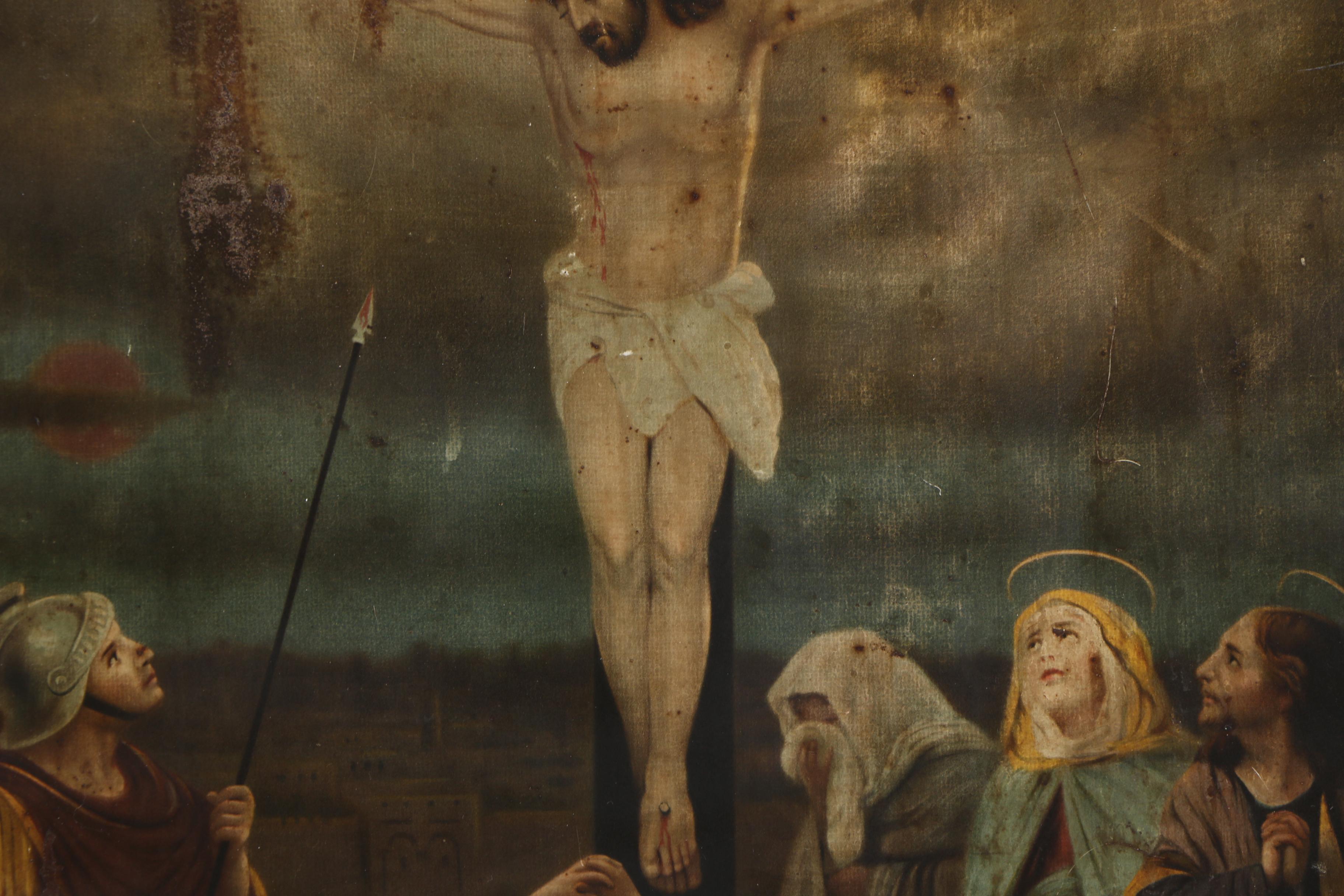 Reproduction Print on Metal After C. Del Tufo Painting of the Crucifixion