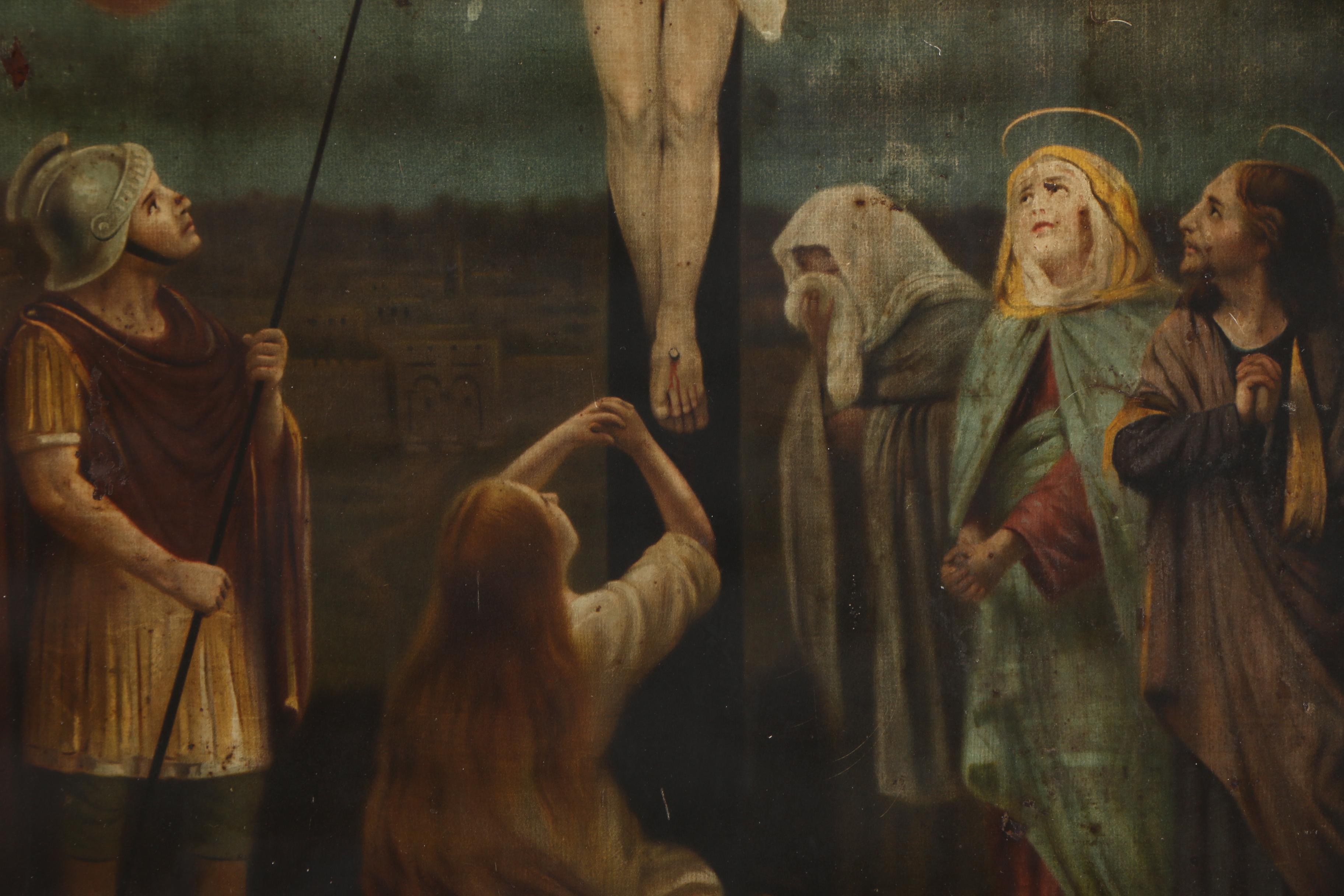 Reproduction Print on Metal After C. Del Tufo Painting of the Crucifixion