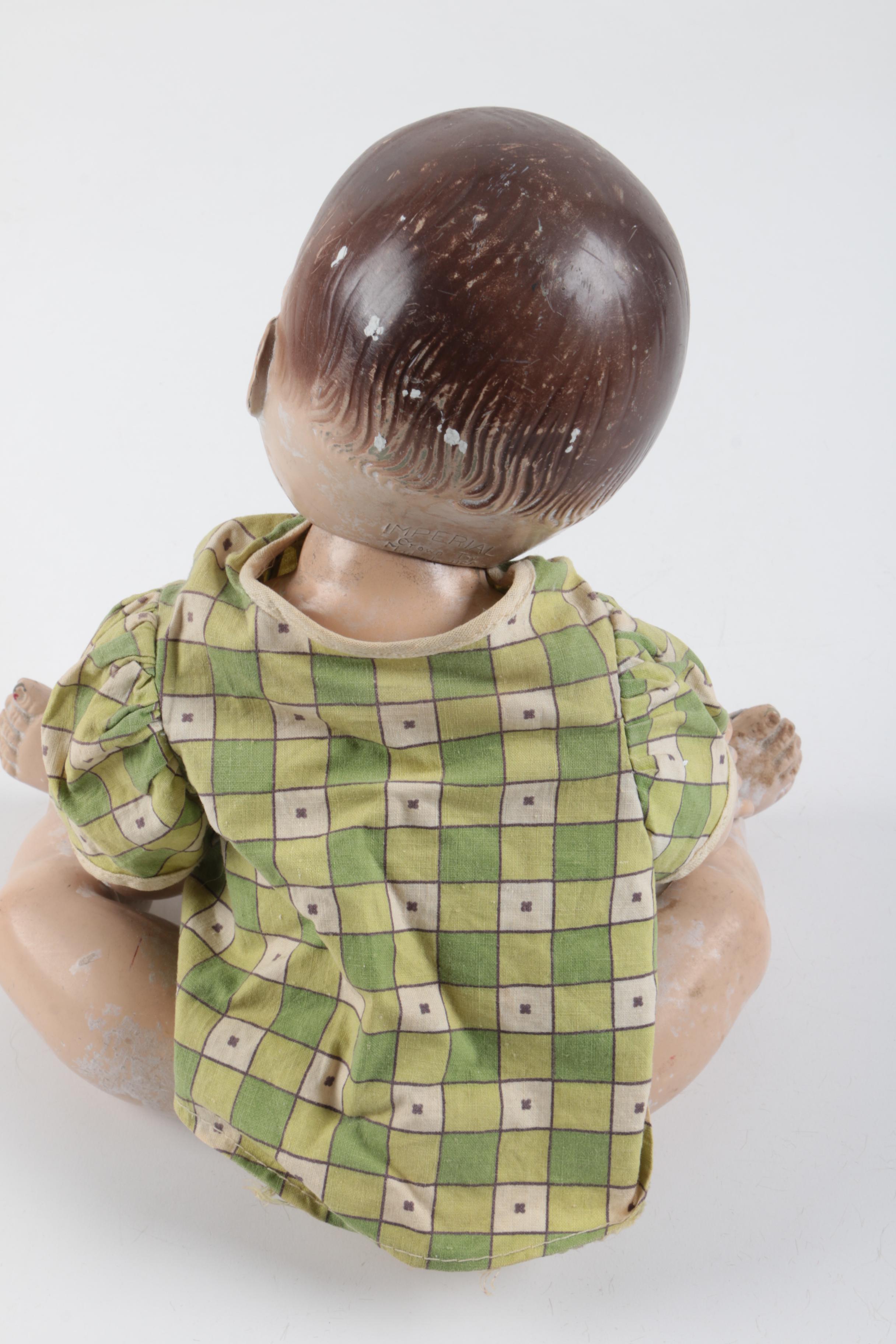 C. 1940s Imperial Composition Baby Doll with Vintage Porcelain Dolls