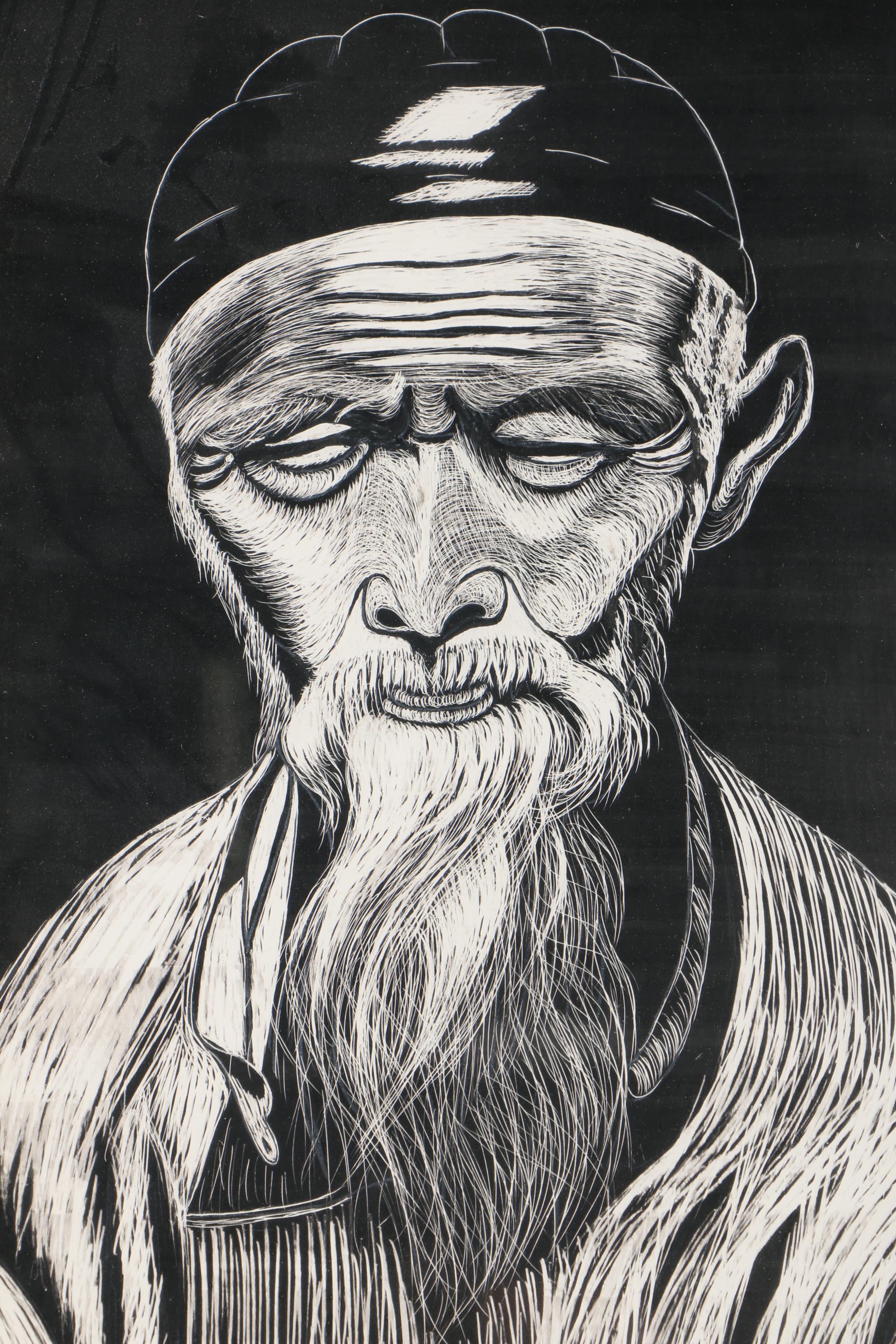 Rina Scratchboard Illustration of an Elderly Man