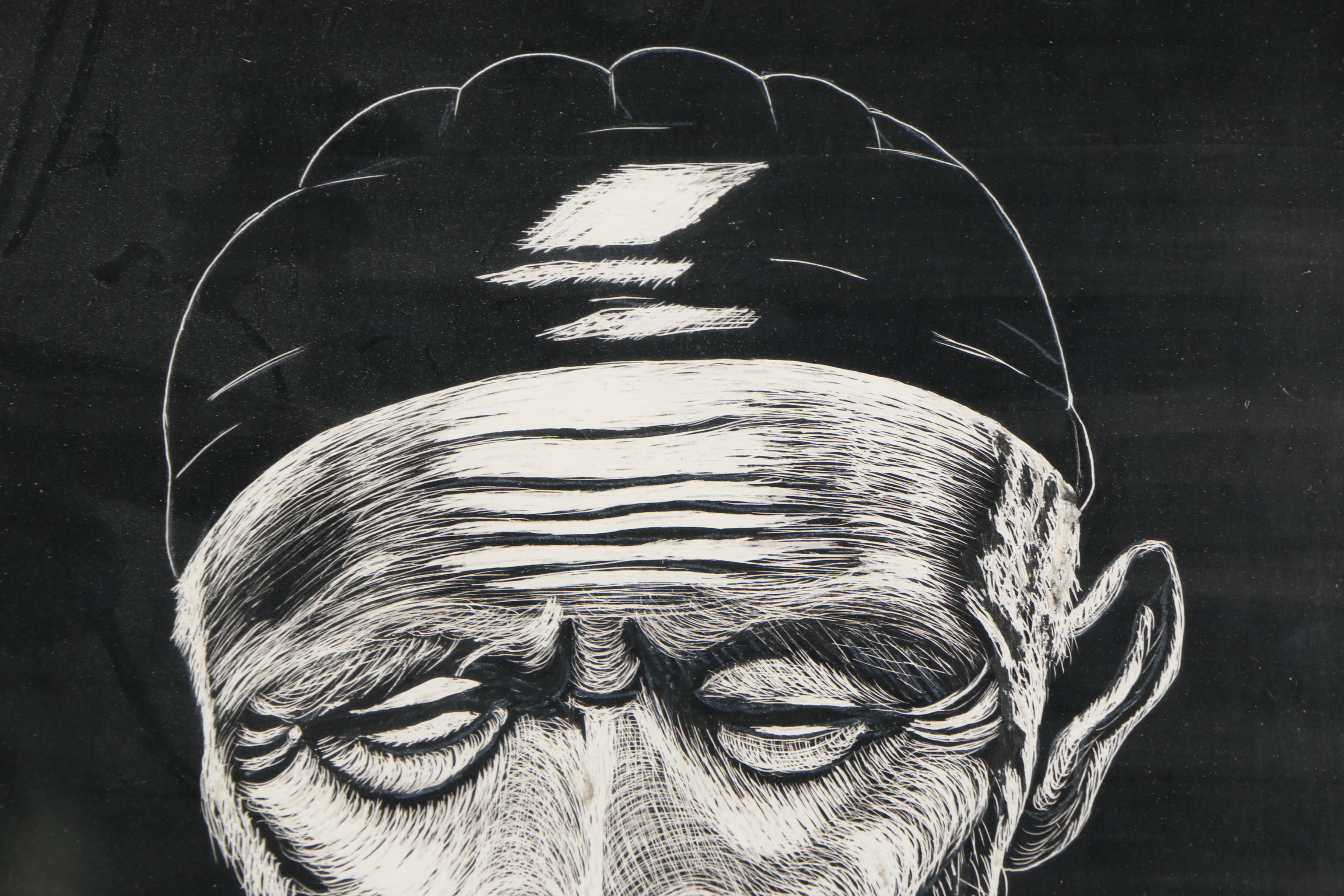 Rina Scratchboard Illustration of an Elderly Man