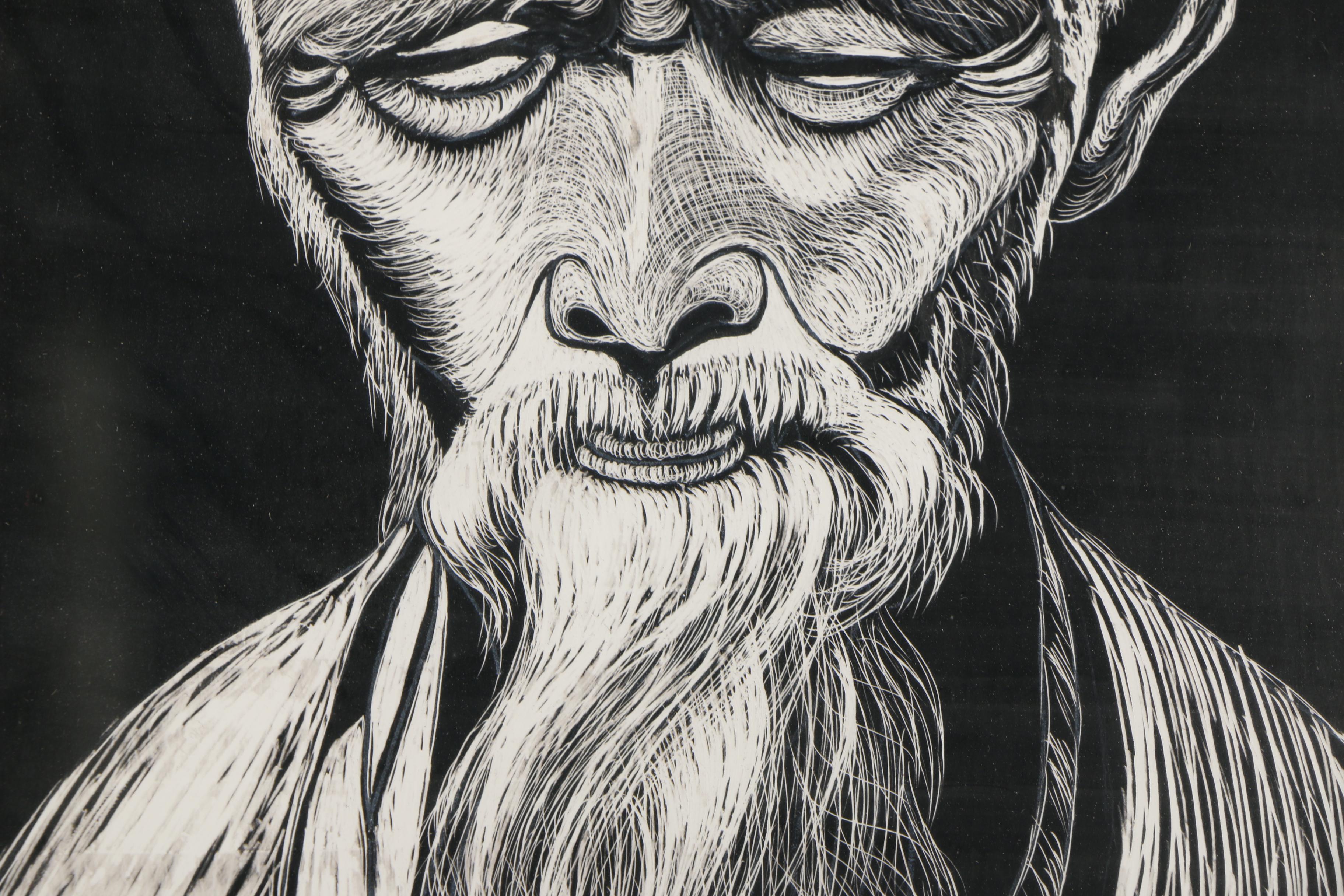 Rina Scratchboard Illustration of an Elderly Man