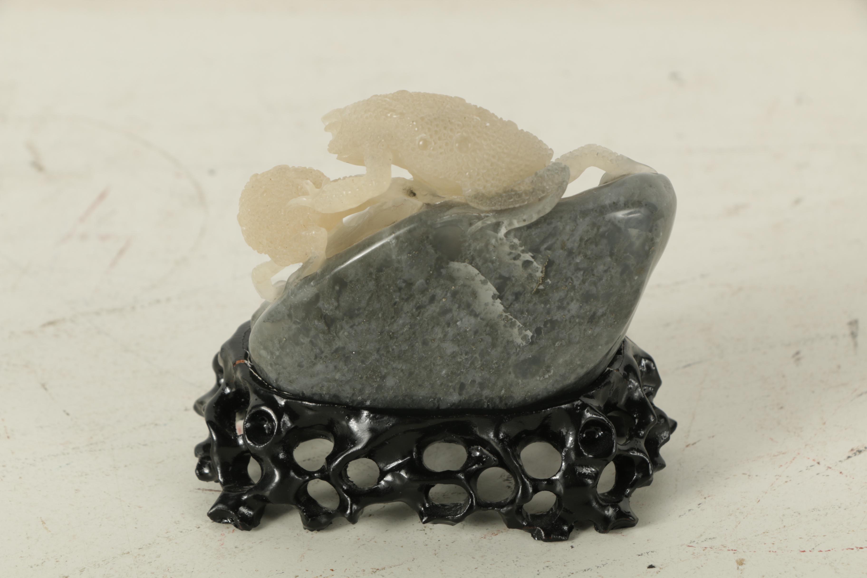 East Asian Style Soapstone and Marble Carving of Frogs