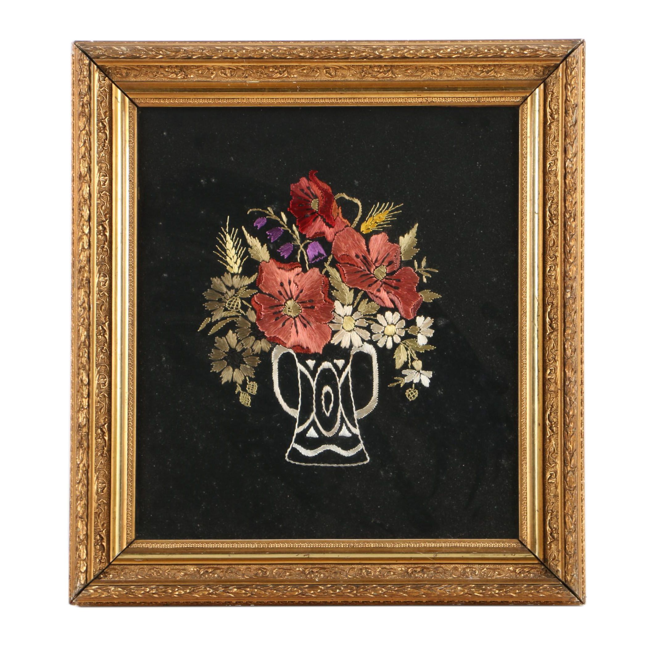 Floral Embroidery in Gesso Frame