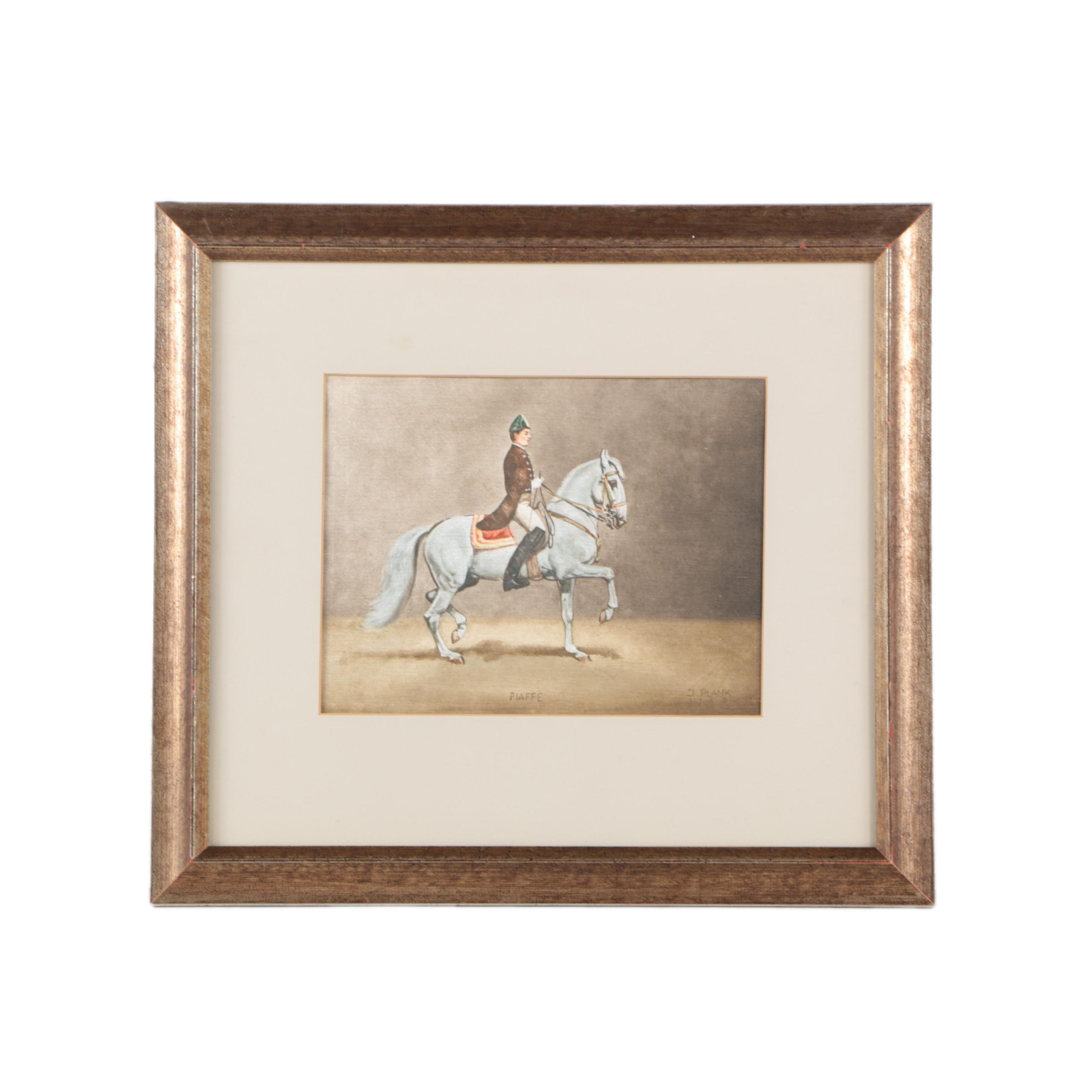 Reproduction Print on Fabric After J. Plank "Piaffe"