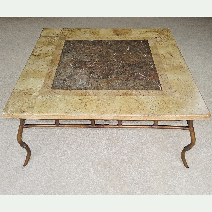 Stone Top Bent Metal Coffee Table