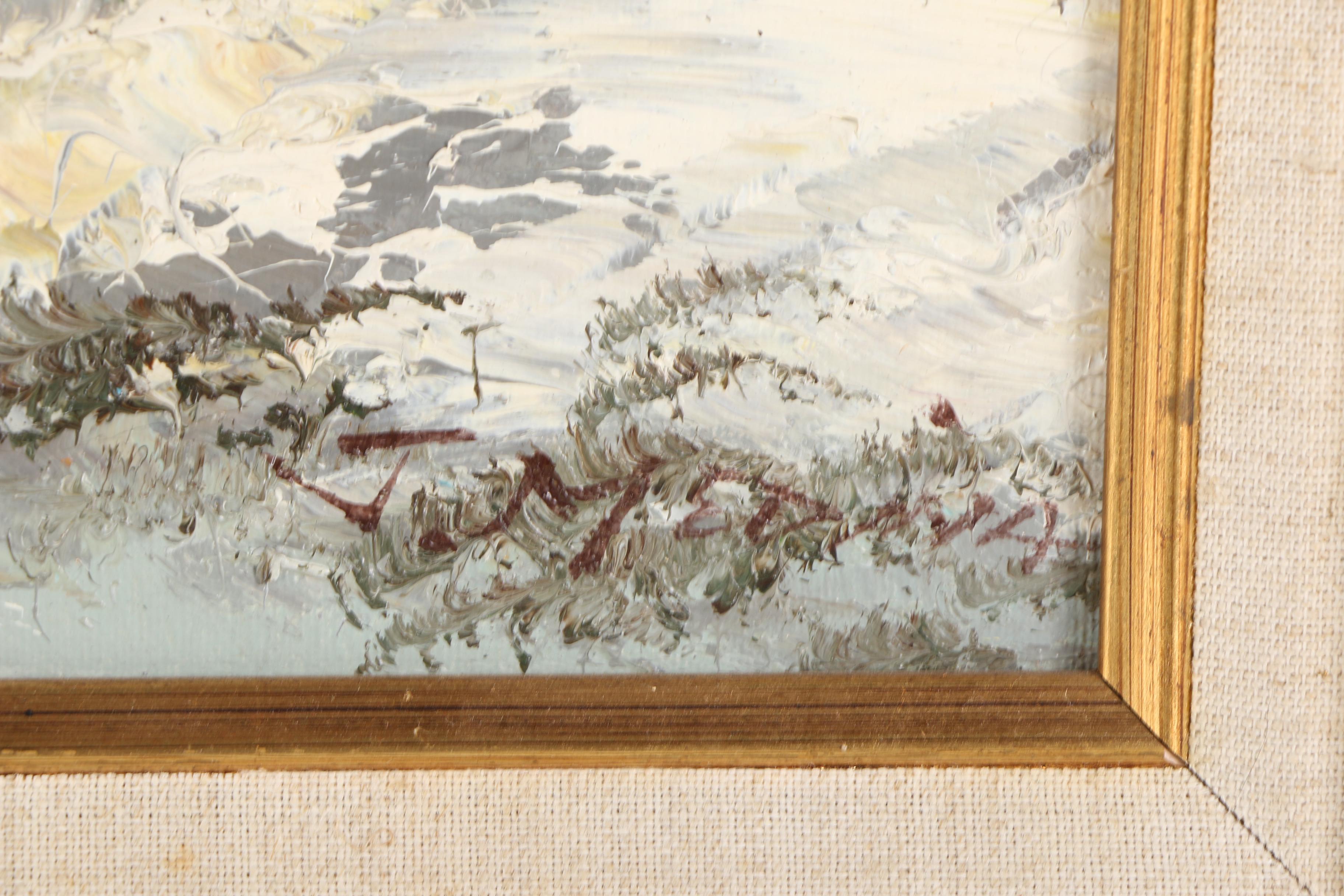 J. Medina Oil Painting on Canvas of a Snowy Barn