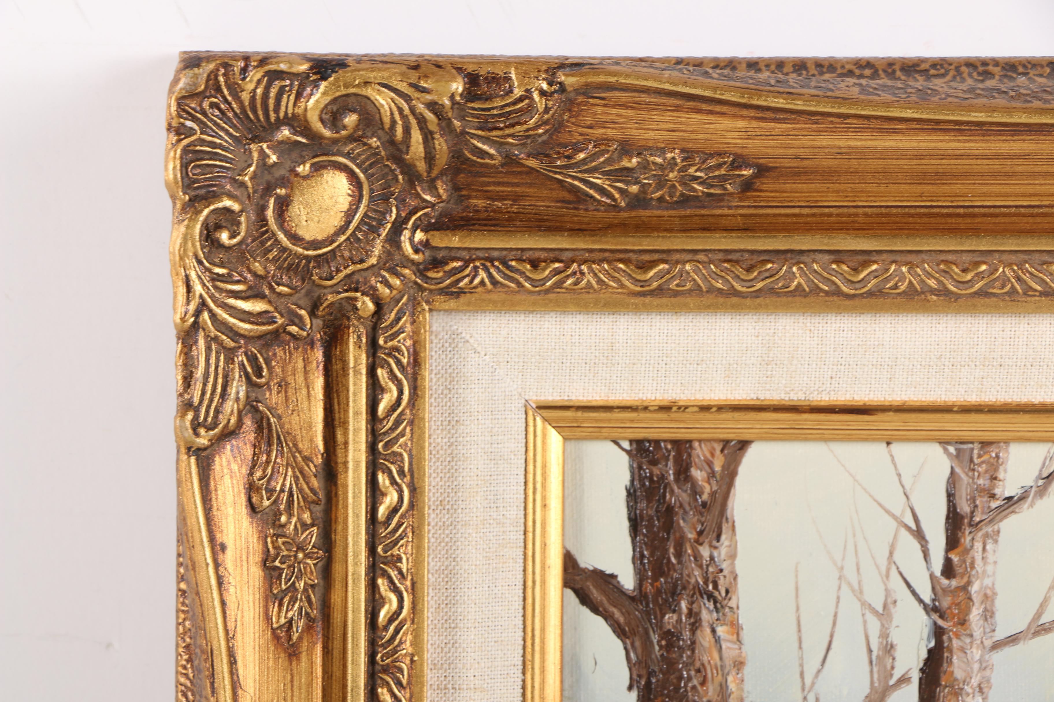 J. Medina Oil Painting on Canvas of a Snowy Barn