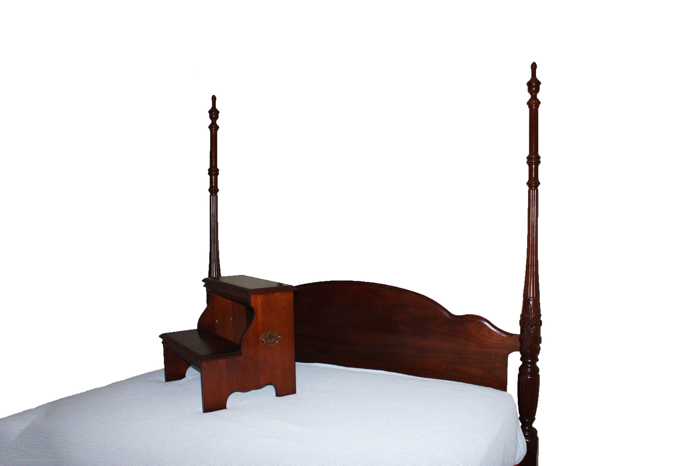 Cherry Four Poster Rice-Carved Bed with Step Stool