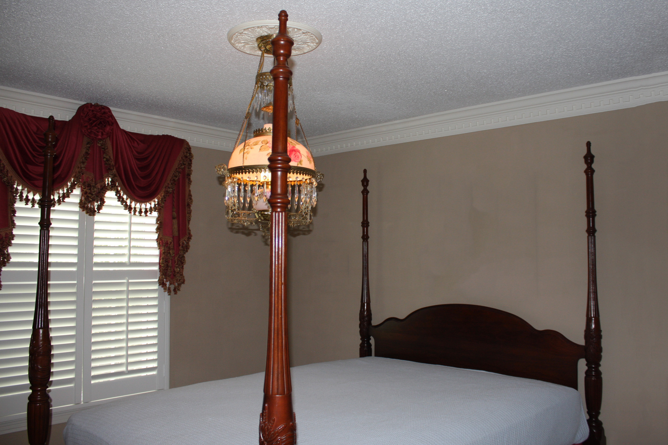 Cherry Four Poster Rice-Carved Bed with Step Stool