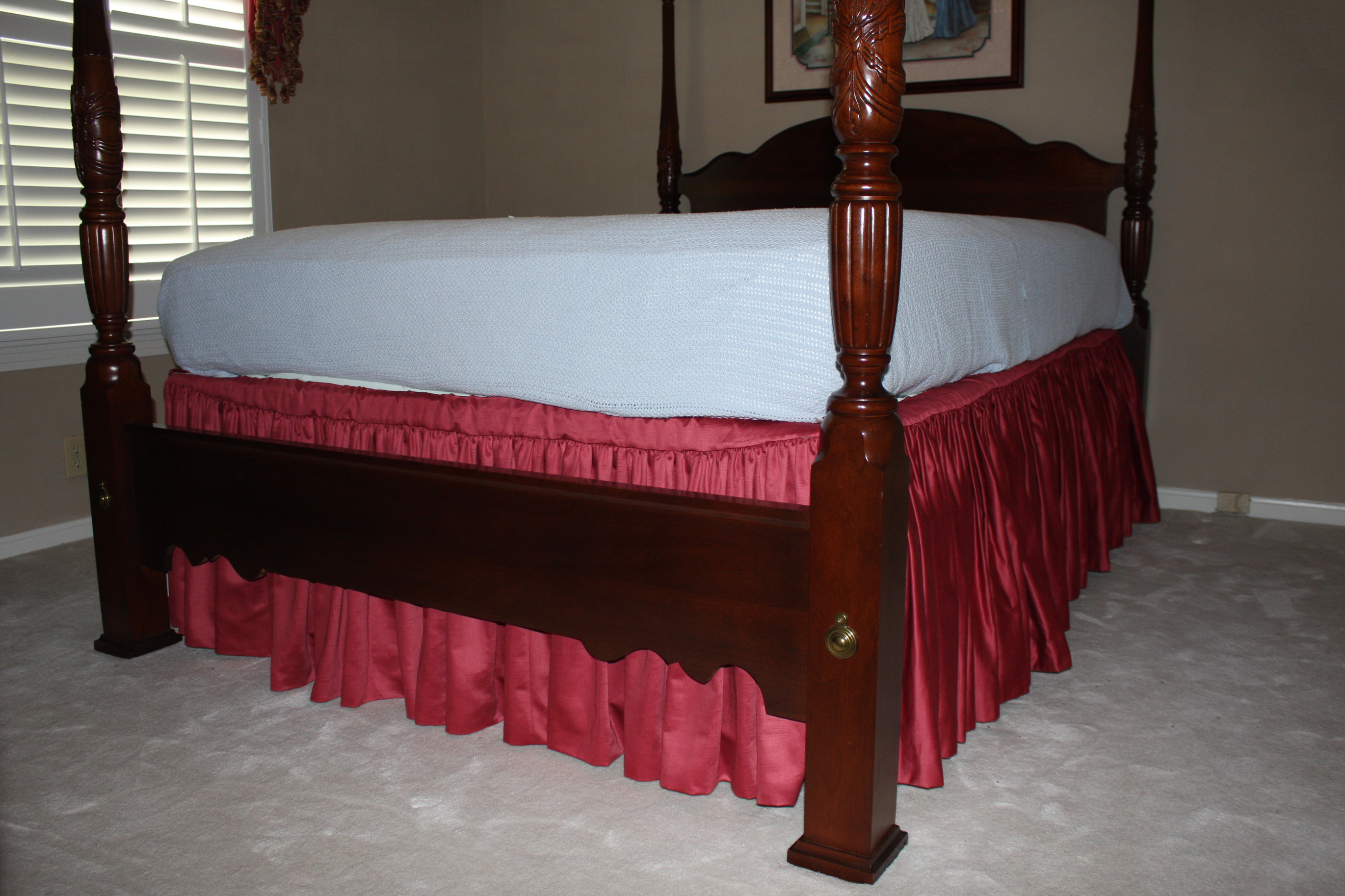 Cherry Four Poster Rice-Carved Bed with Step Stool