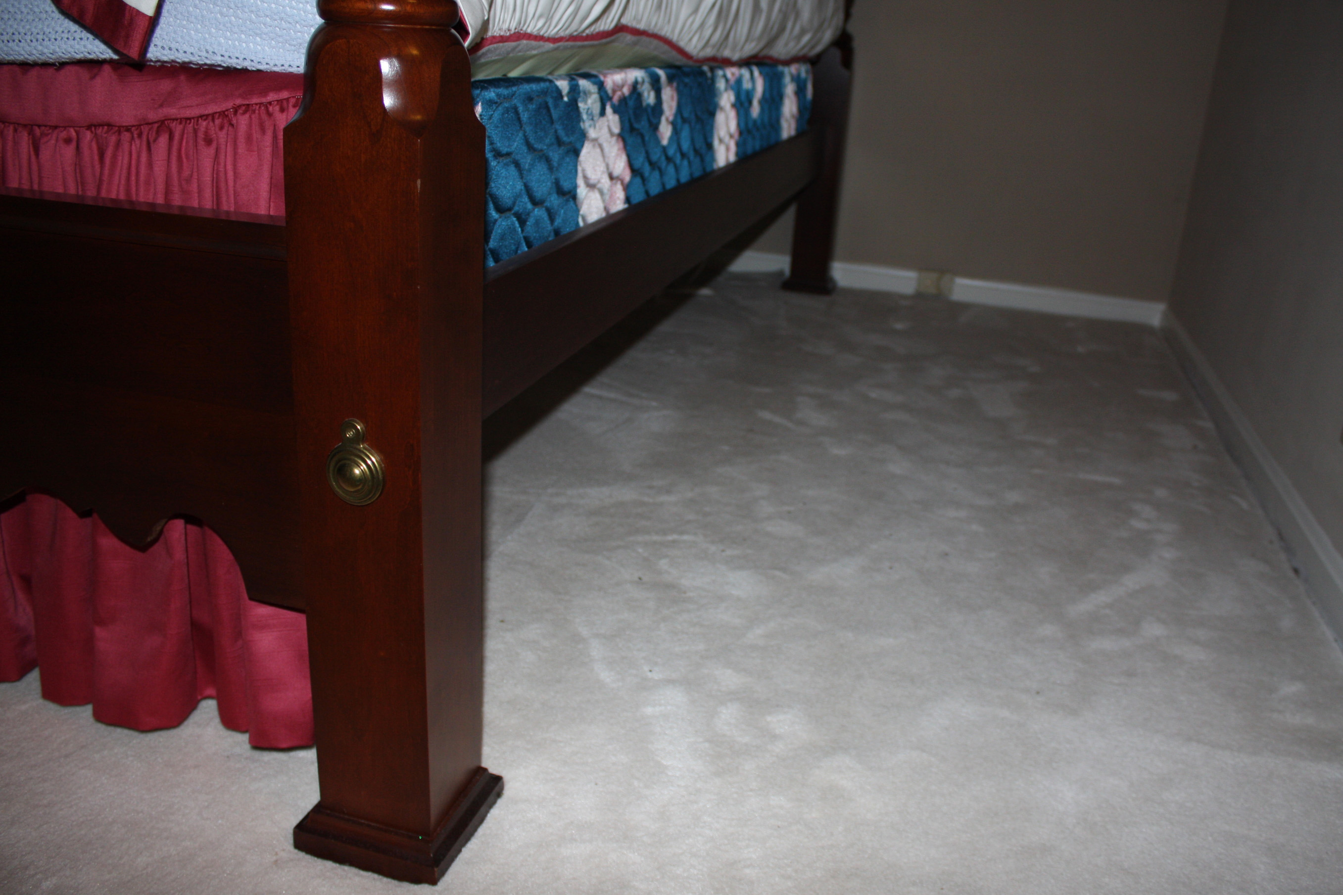 Cherry Four Poster Rice-Carved Bed with Step Stool