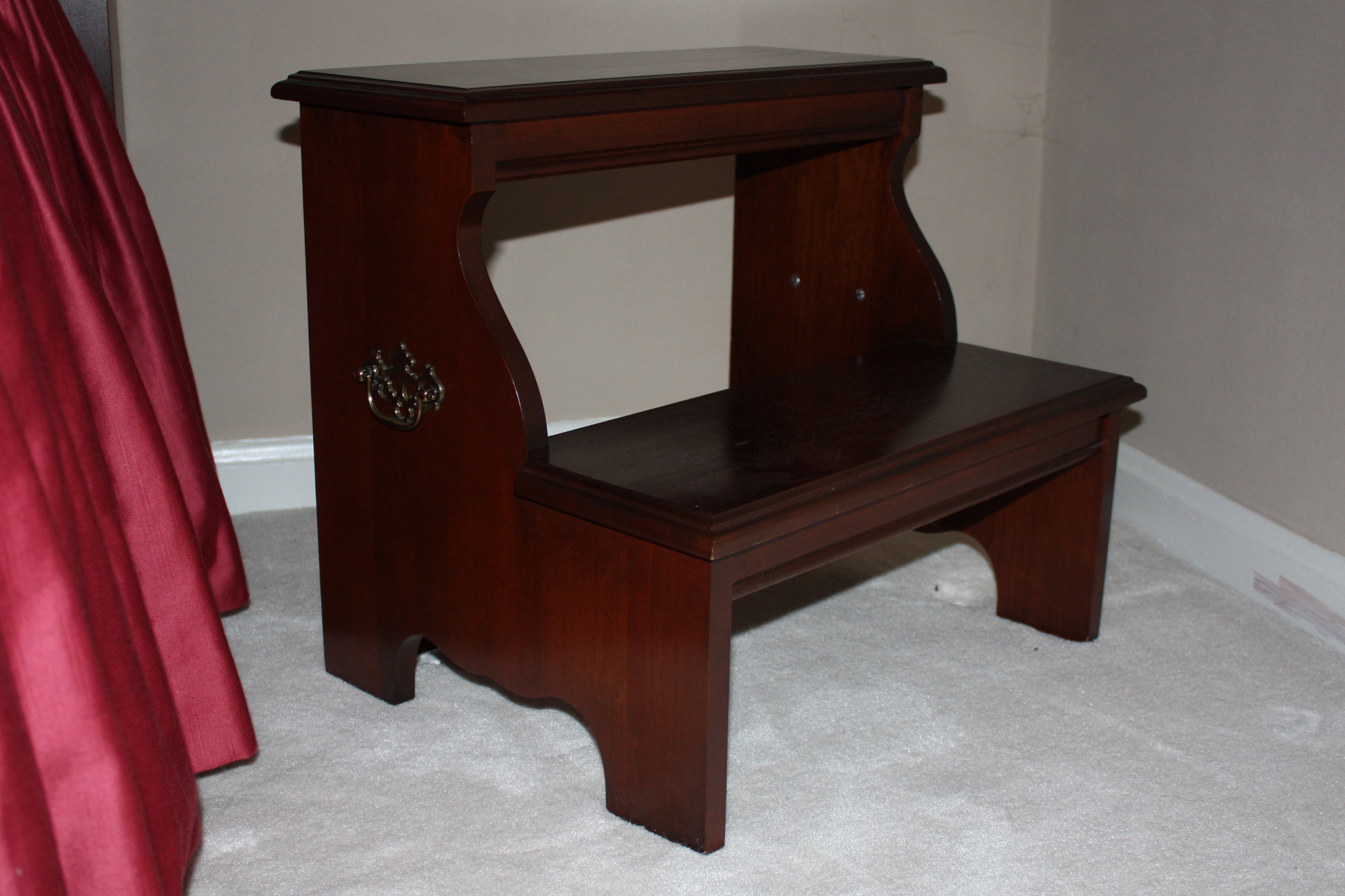 Cherry Four Poster Rice-Carved Bed with Step Stool