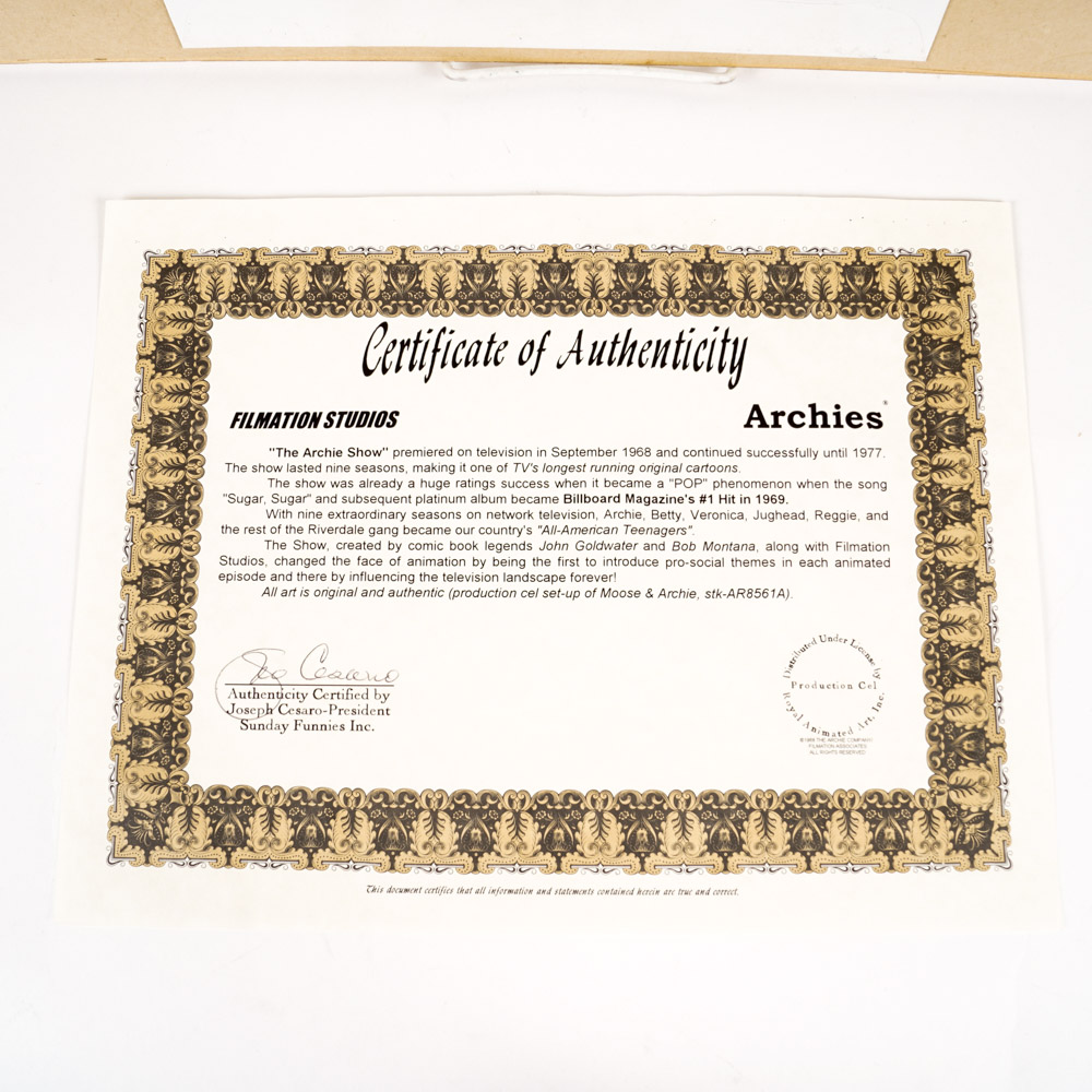 Original Circa 1960s Production Cel from Filmation's "The Archie Show"