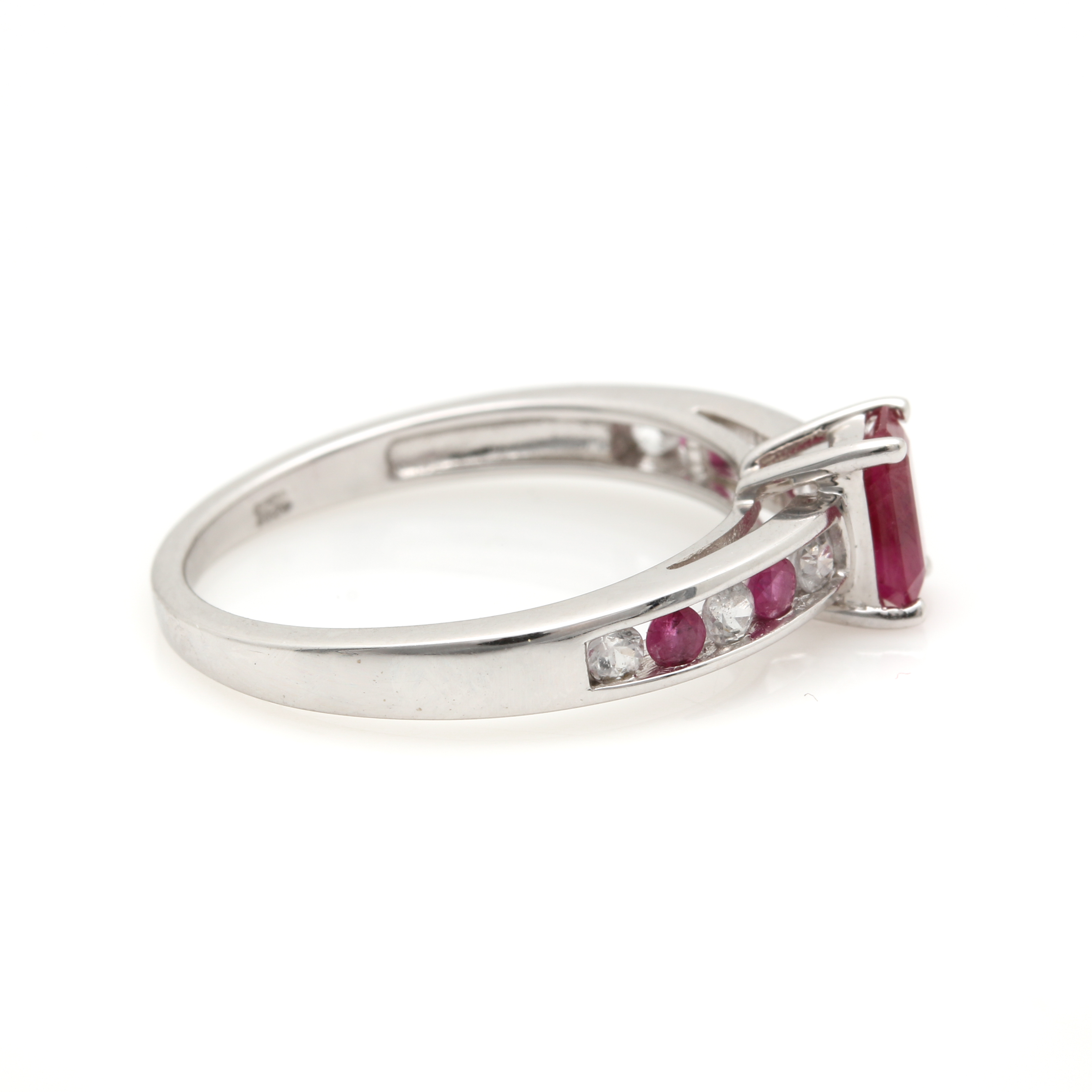 10K White Gold Ruby and White Sapphire Ring