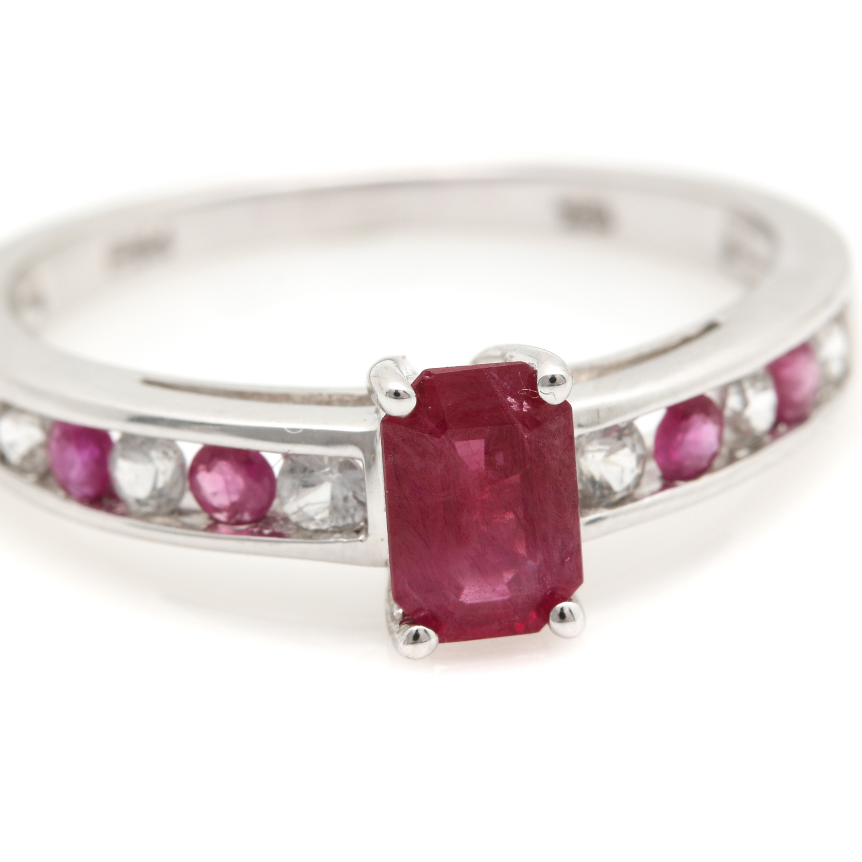 10K White Gold Ruby and White Sapphire Ring