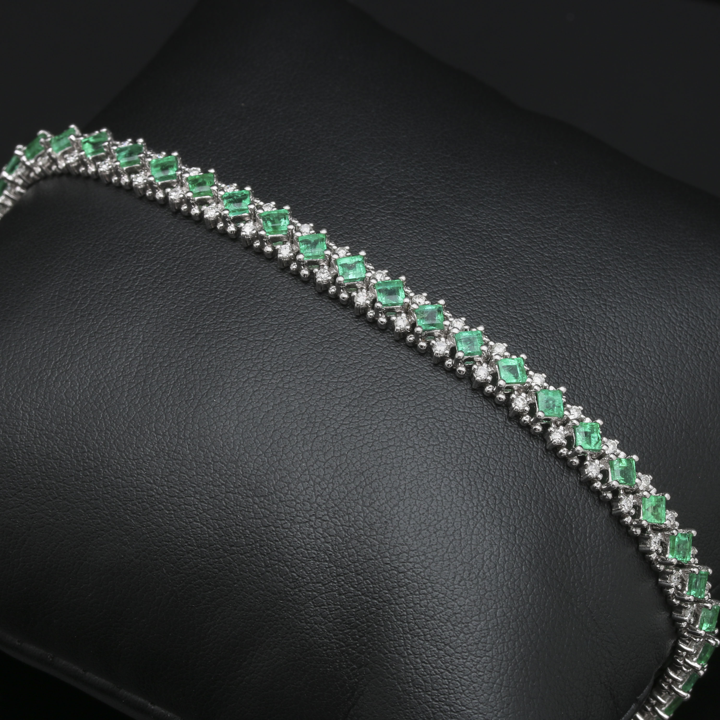 14K White Gold Emerald and Diamond Tennis Bracelet