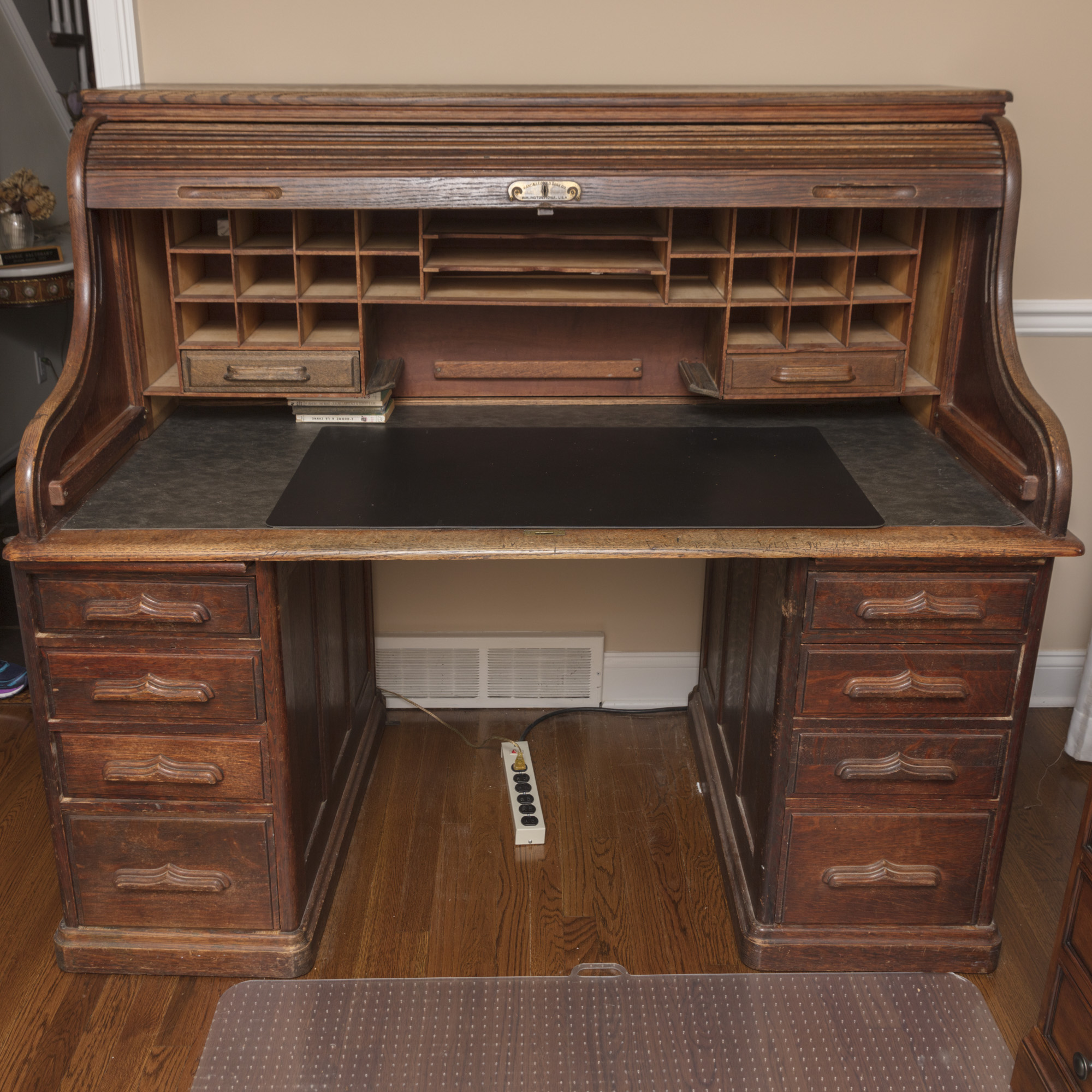 Oak Roll Top Double Pedestal Desk by Rand & Leopold Desk Company