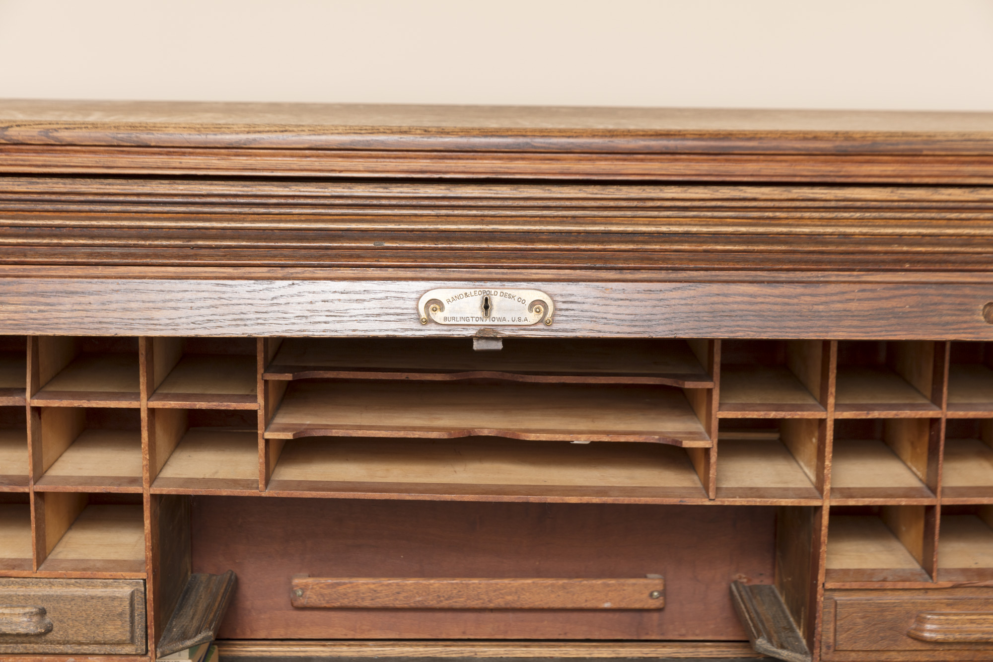 Oak Roll Top Double Pedestal Desk by Rand & Leopold Desk Company