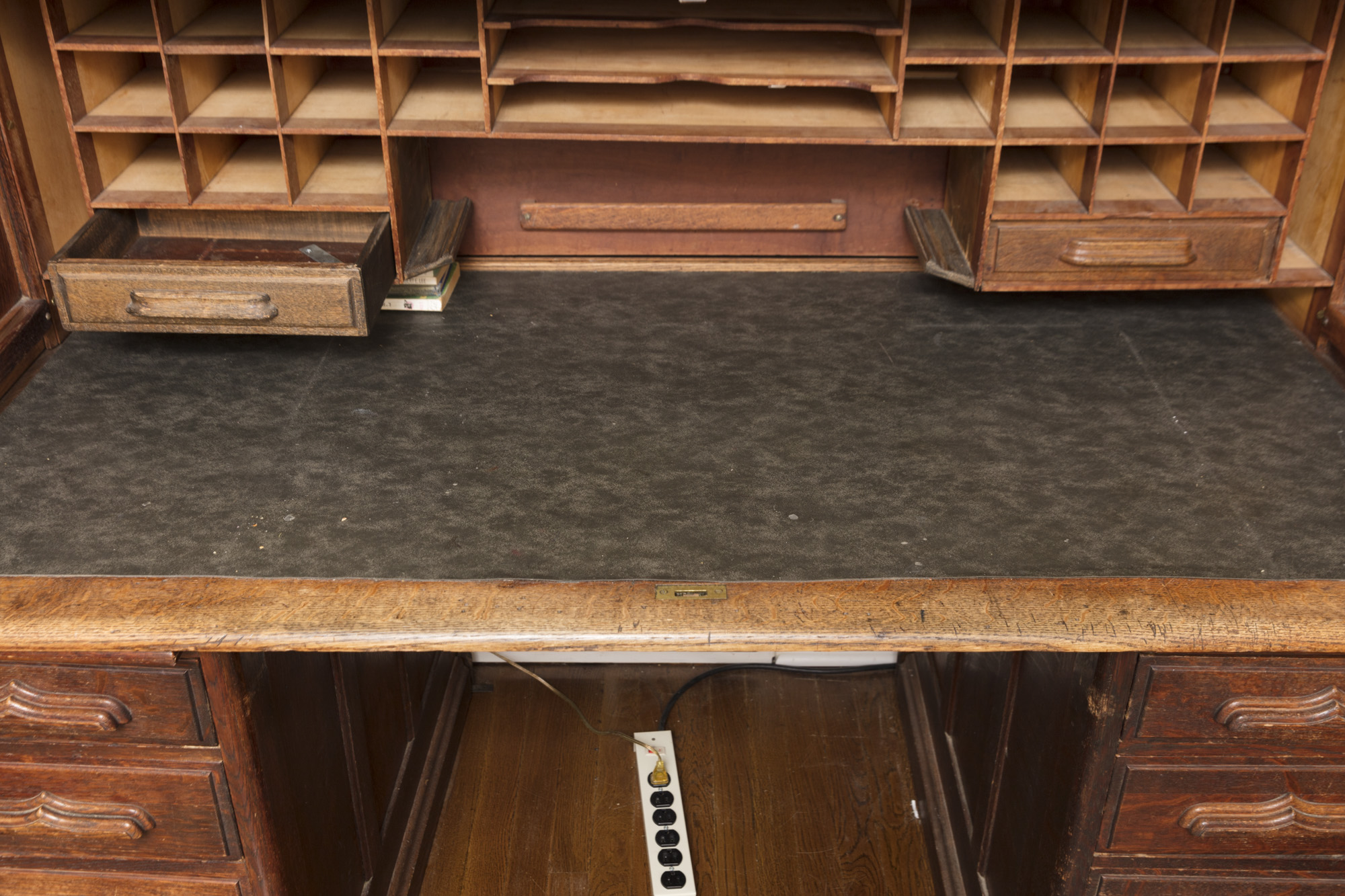 Oak Roll Top Double Pedestal Desk by Rand & Leopold Desk Company