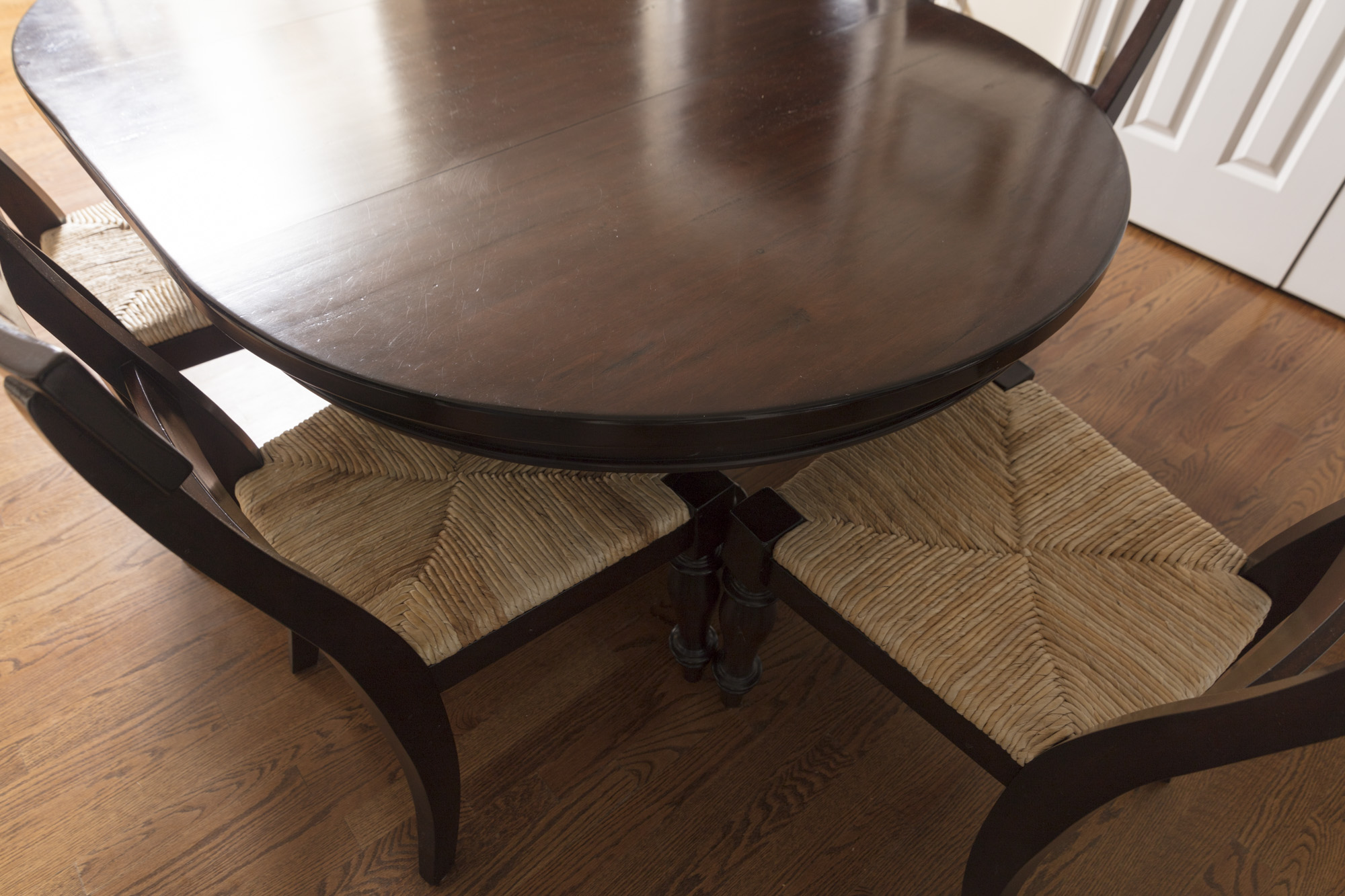 Pottery Barn "Montego" Mahogany Dining Table with Rush Seat Chairs and Stools