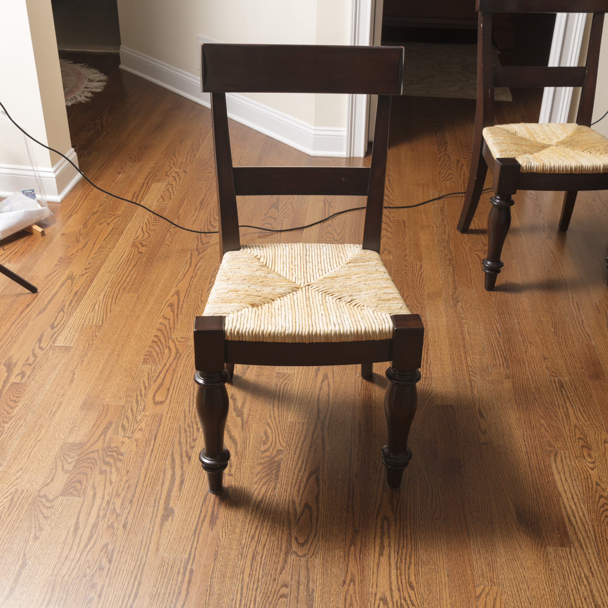 Pottery Barn "Montego" Mahogany Dining Table with Rush Seat Chairs and Stools