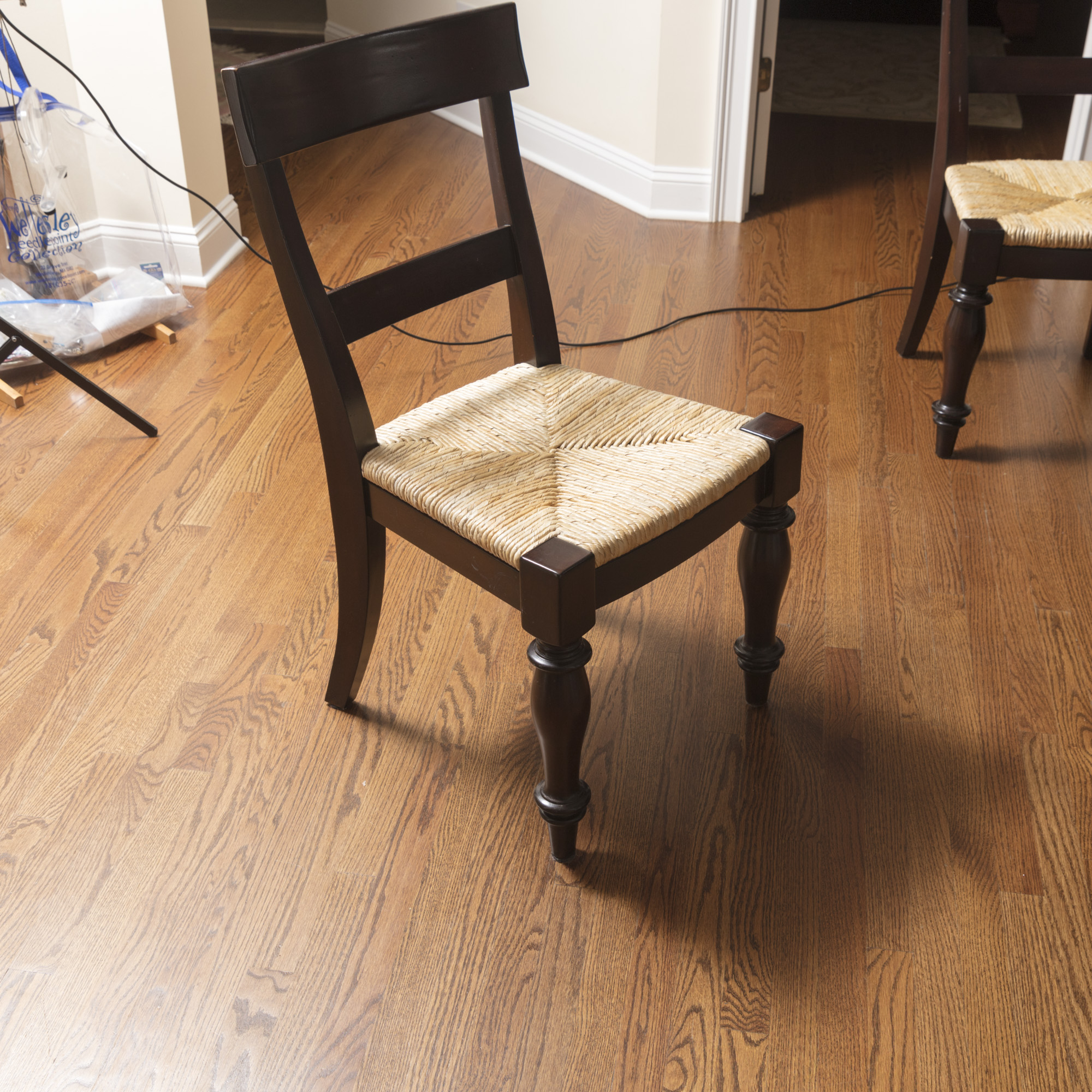 Pottery Barn "Montego" Mahogany Dining Table with Rush Seat Chairs and Stools