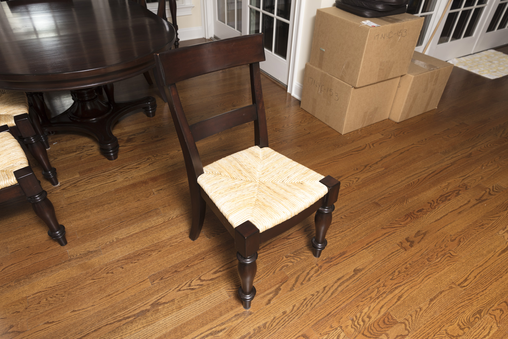 Pottery Barn "Montego" Mahogany Dining Table with Rush Seat Chairs and Stools