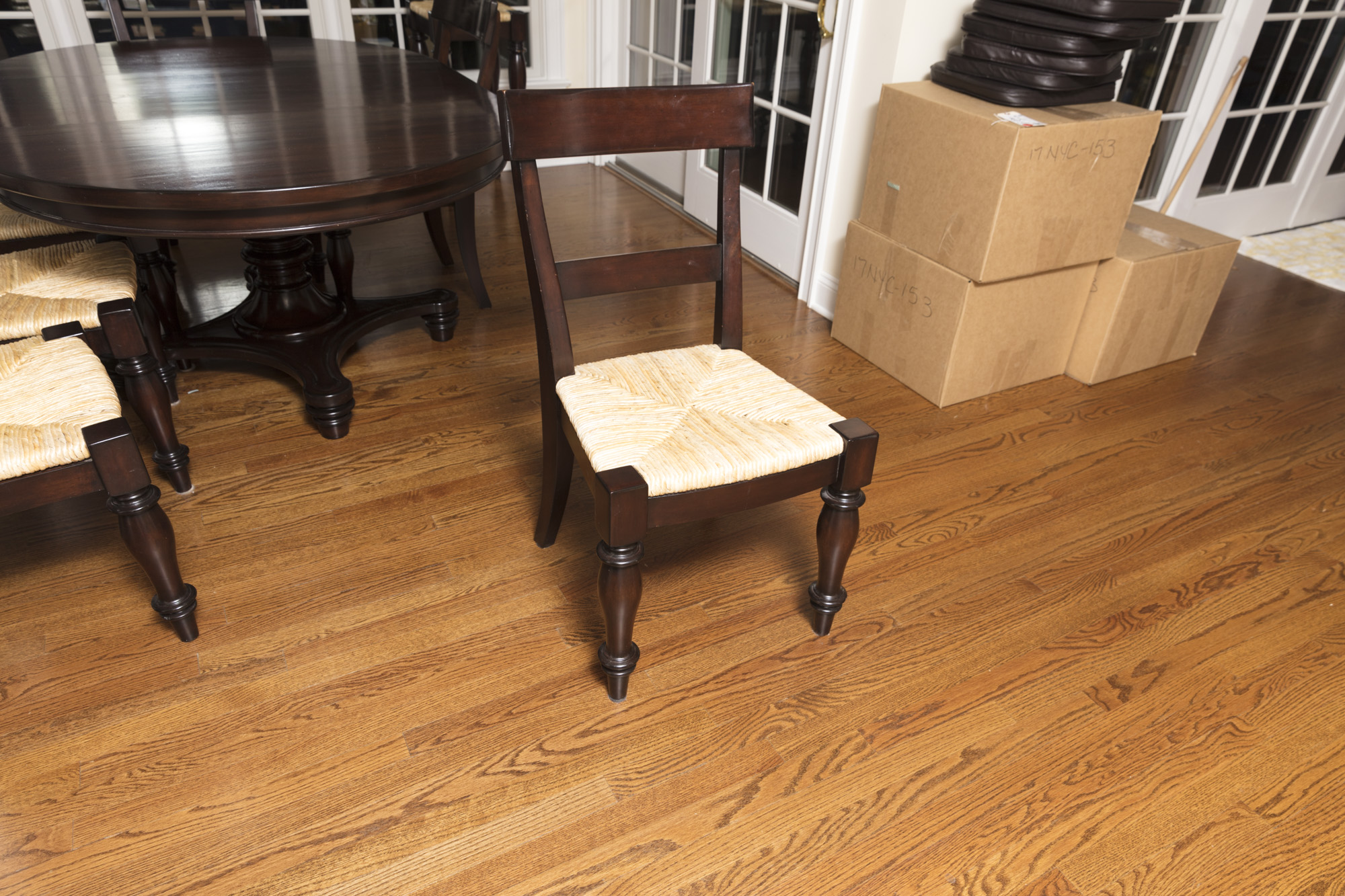 Pottery Barn "Montego" Mahogany Dining Table with Rush Seat Chairs and Stools