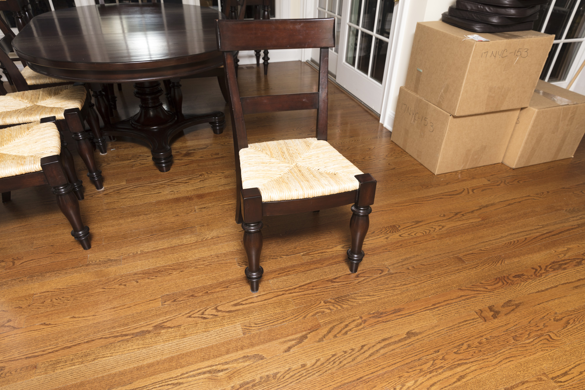 Pottery Barn "Montego" Mahogany Dining Table with Rush Seat Chairs and Stools