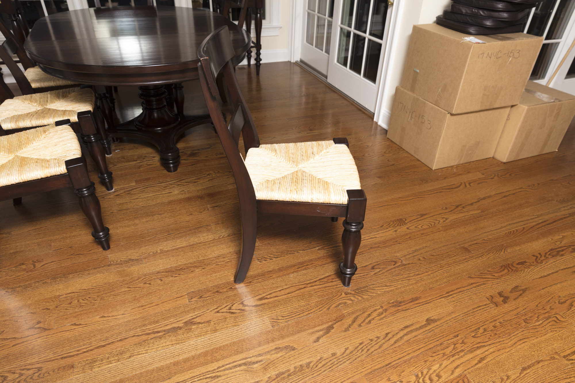 Pottery Barn "Montego" Mahogany Dining Table with Rush Seat Chairs and Stools