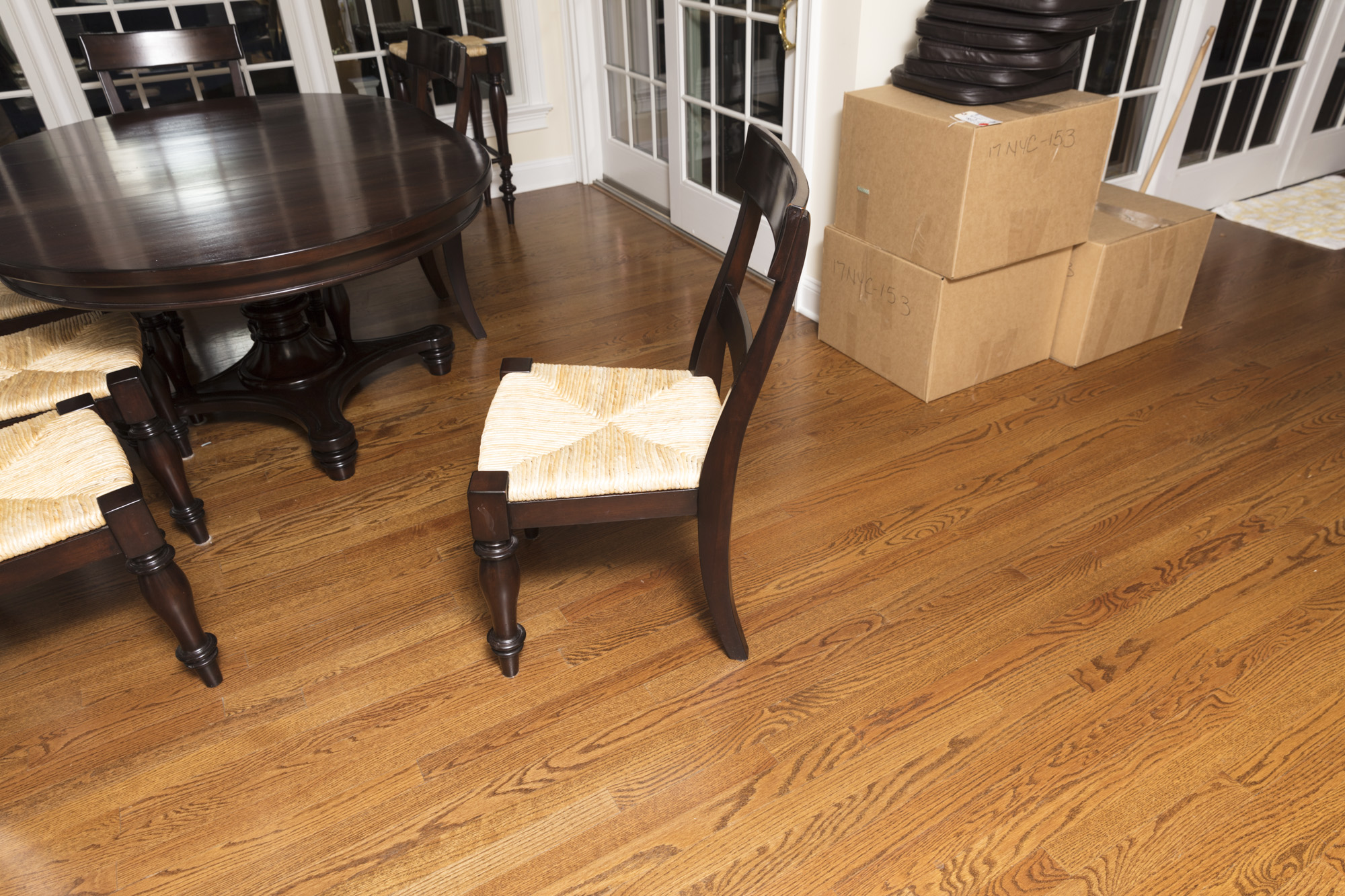 Pottery Barn "Montego" Mahogany Dining Table with Rush Seat Chairs and Stools