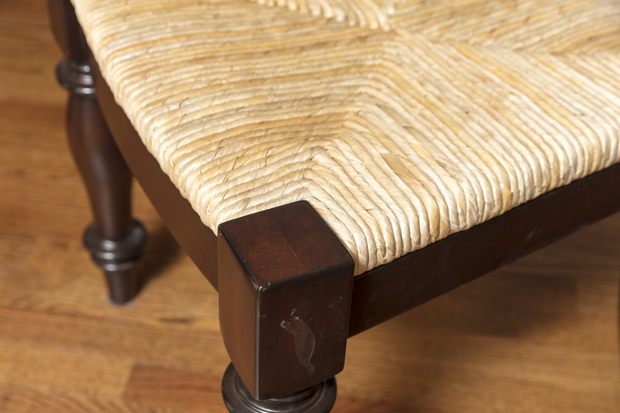 Pottery Barn "Montego" Mahogany Dining Table with Rush Seat Chairs and Stools