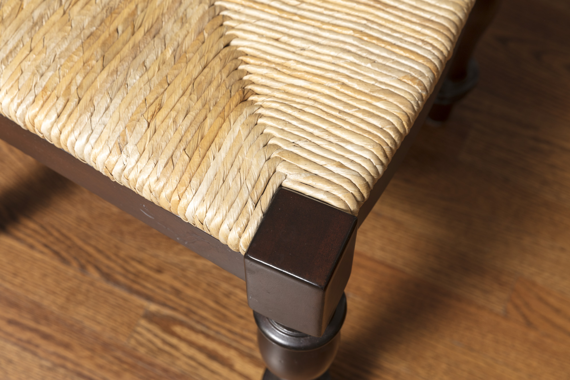 Pottery Barn "Montego" Mahogany Dining Table with Rush Seat Chairs and Stools