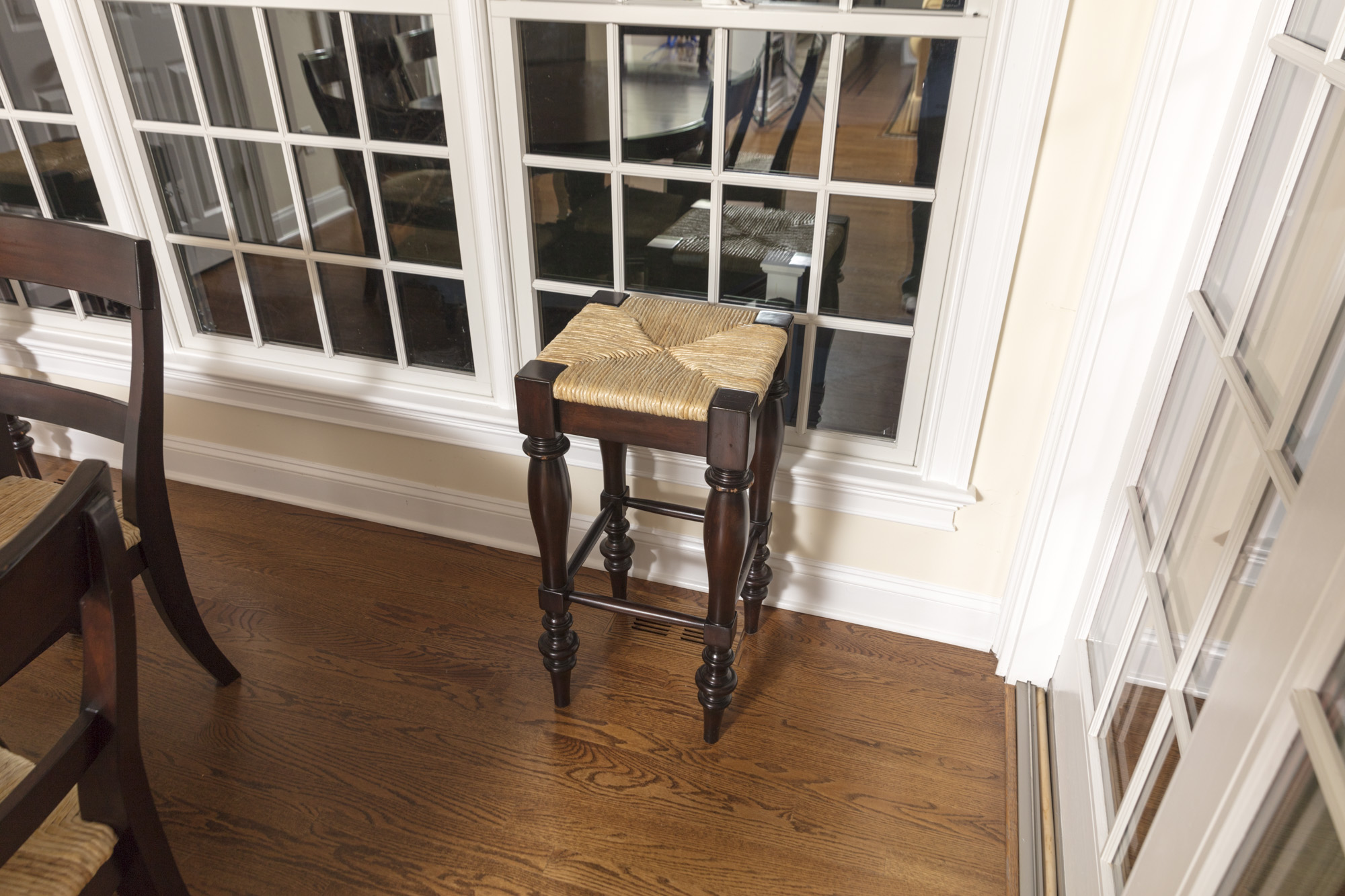 Pottery Barn "Montego" Mahogany Dining Table with Rush Seat Chairs and Stools