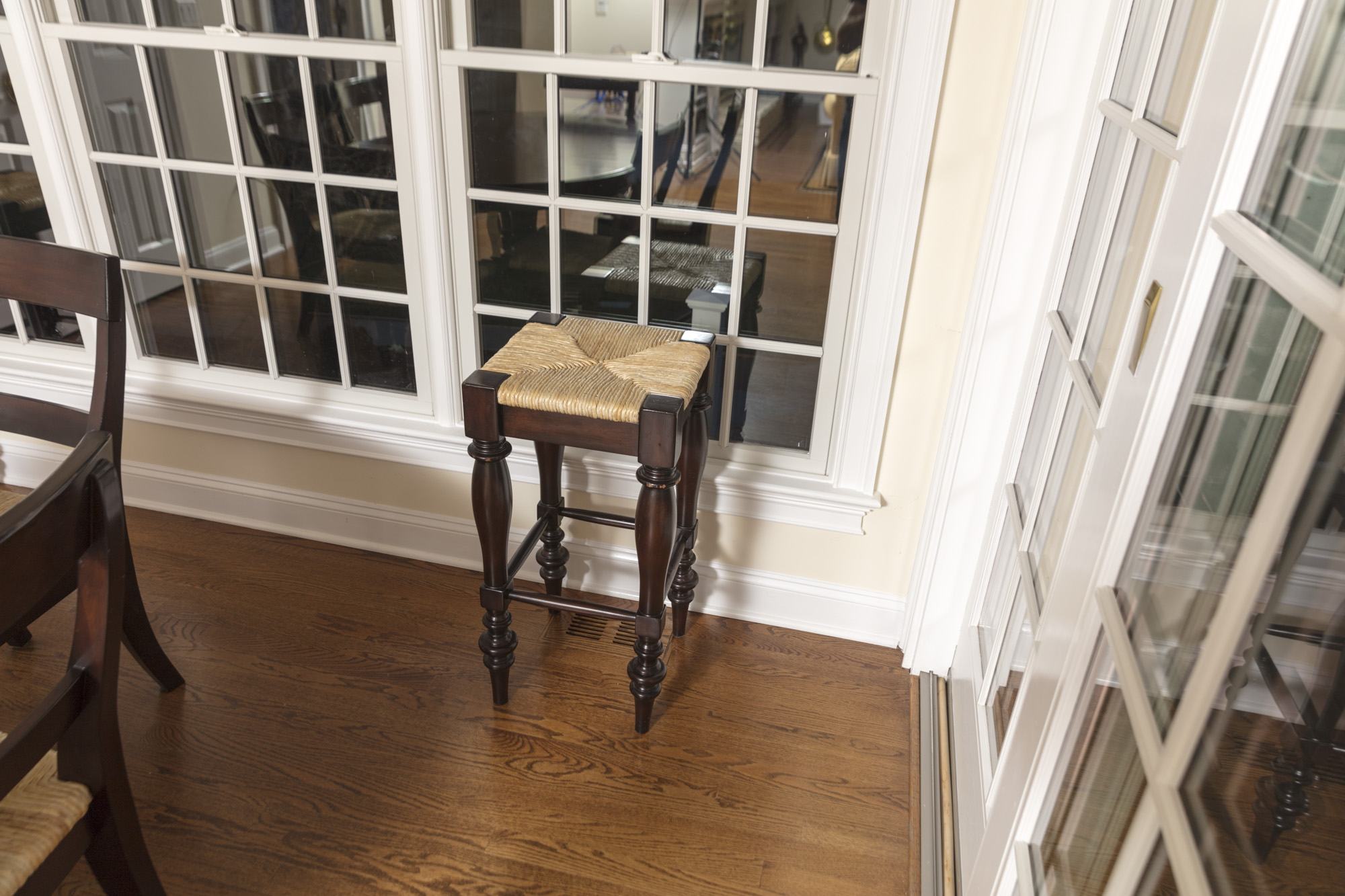 Pottery Barn "Montego" Mahogany Dining Table with Rush Seat Chairs and Stools