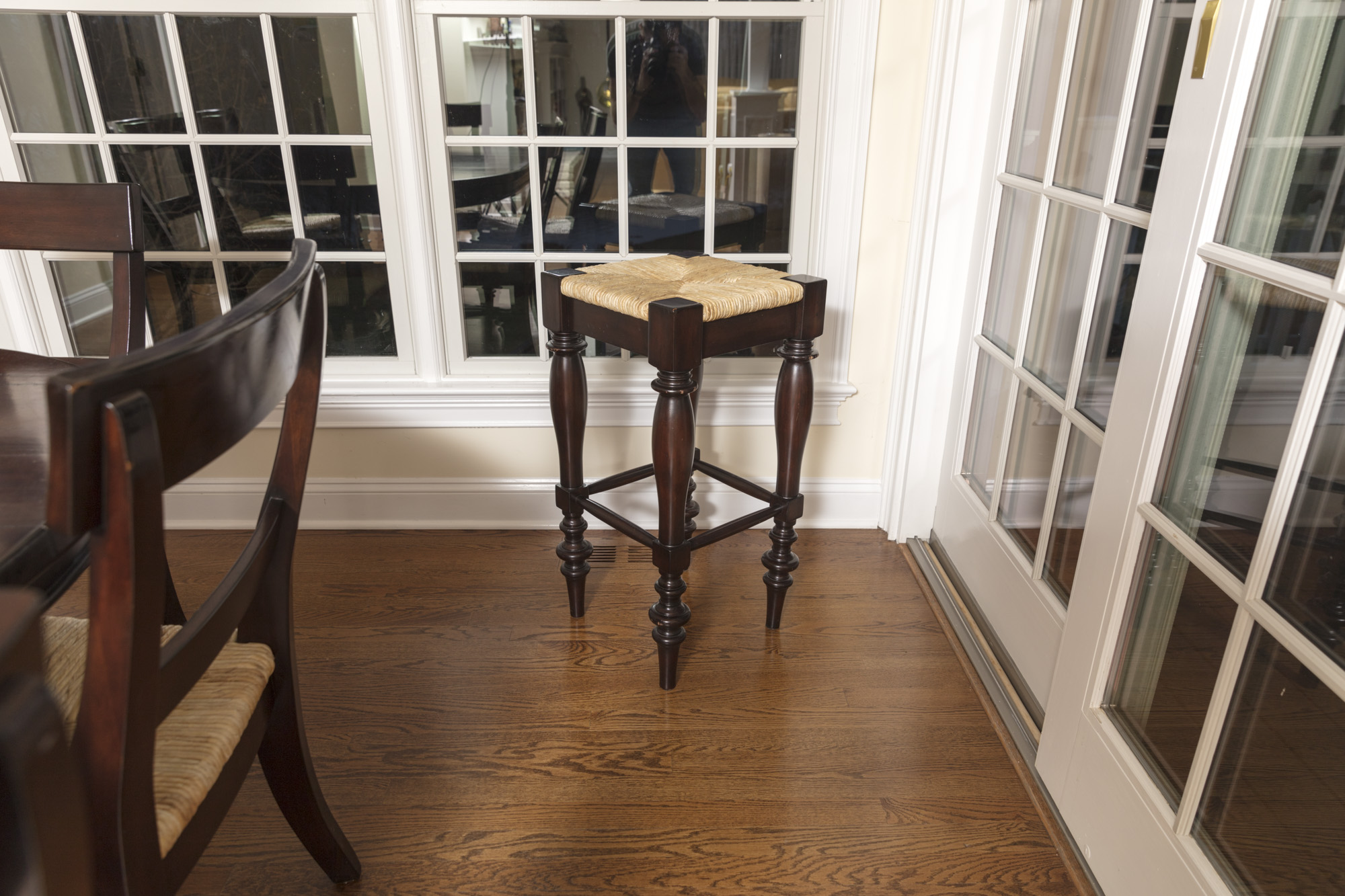 Pottery Barn "Montego" Mahogany Dining Table with Rush Seat Chairs and Stools