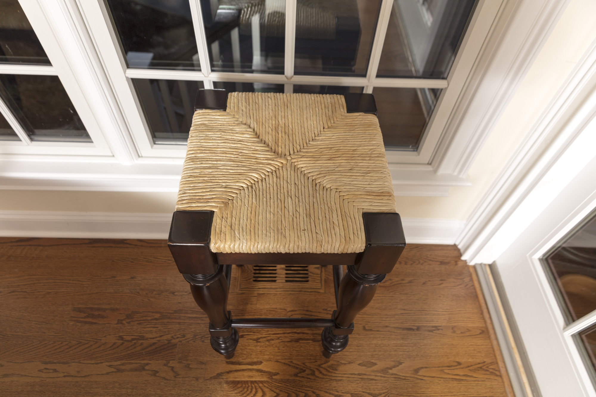 Pottery Barn "Montego" Mahogany Dining Table with Rush Seat Chairs and Stools