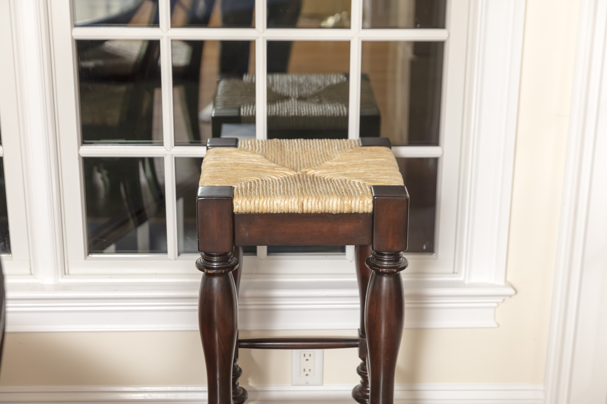 Pottery Barn "Montego" Mahogany Dining Table with Rush Seat Chairs and Stools