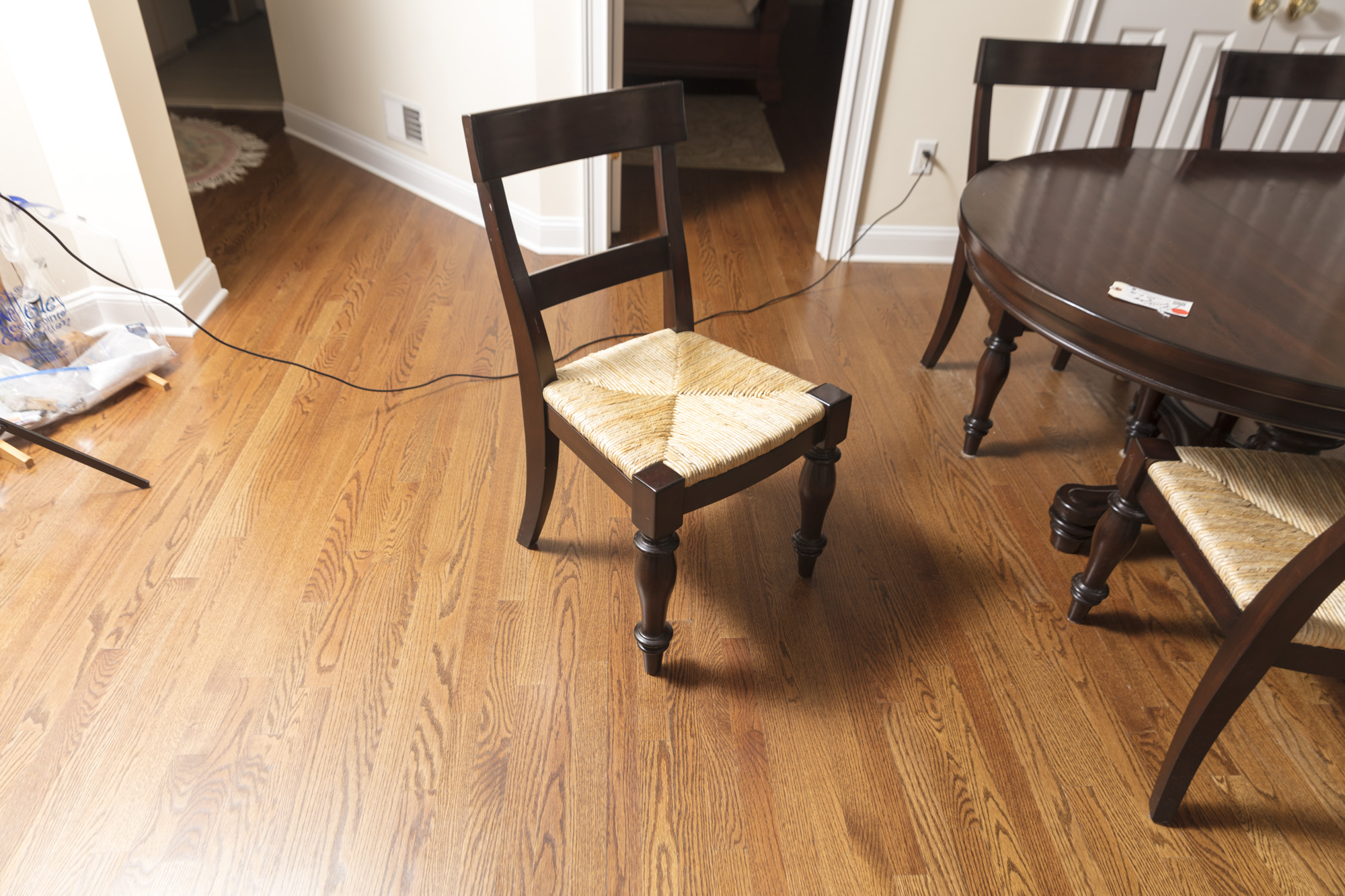 Pottery Barn "Montego" Mahogany Dining Table with Rush Seat Chairs and Stools
