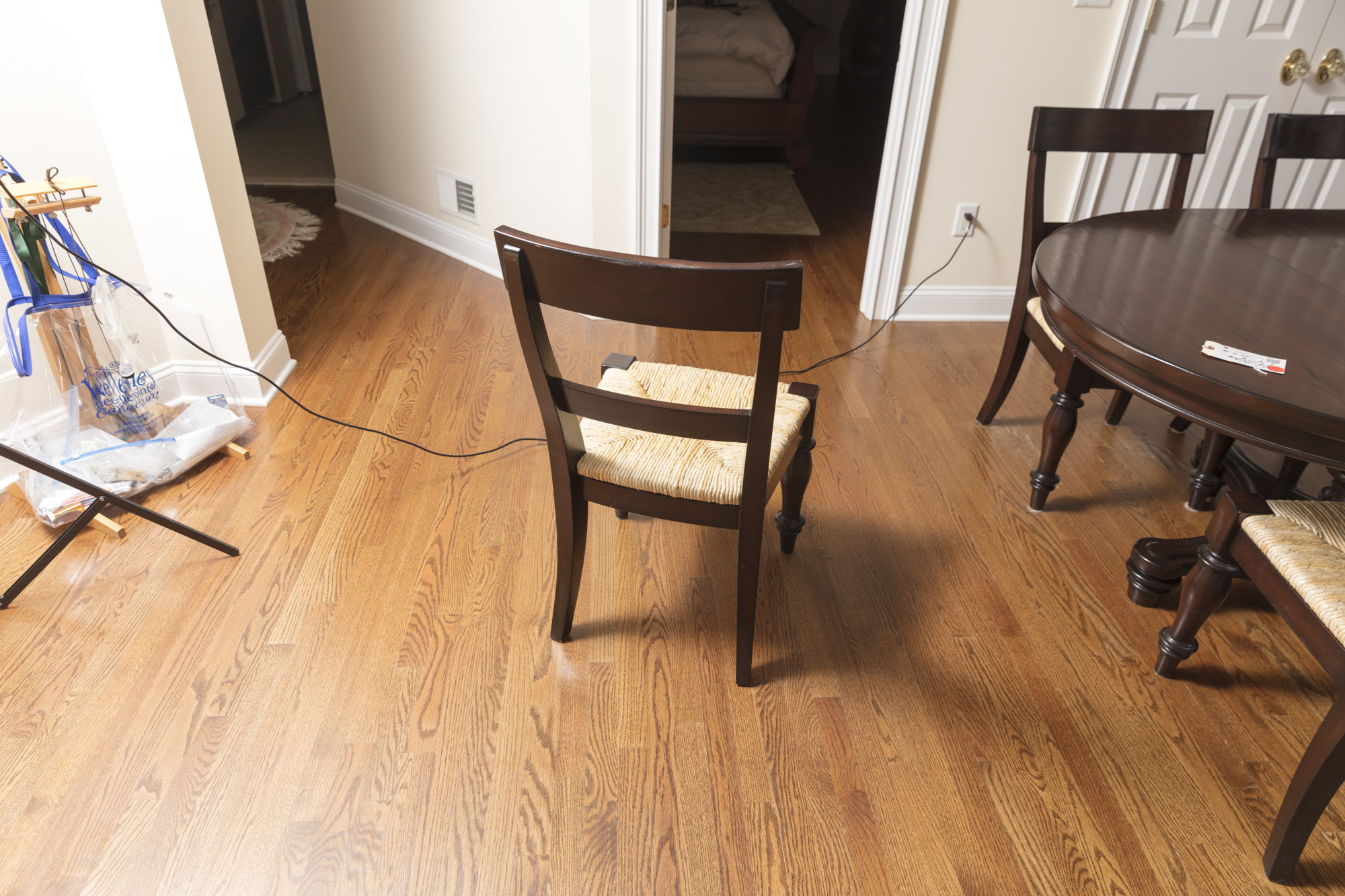 Pottery Barn "Montego" Mahogany Dining Table with Rush Seat Chairs and Stools